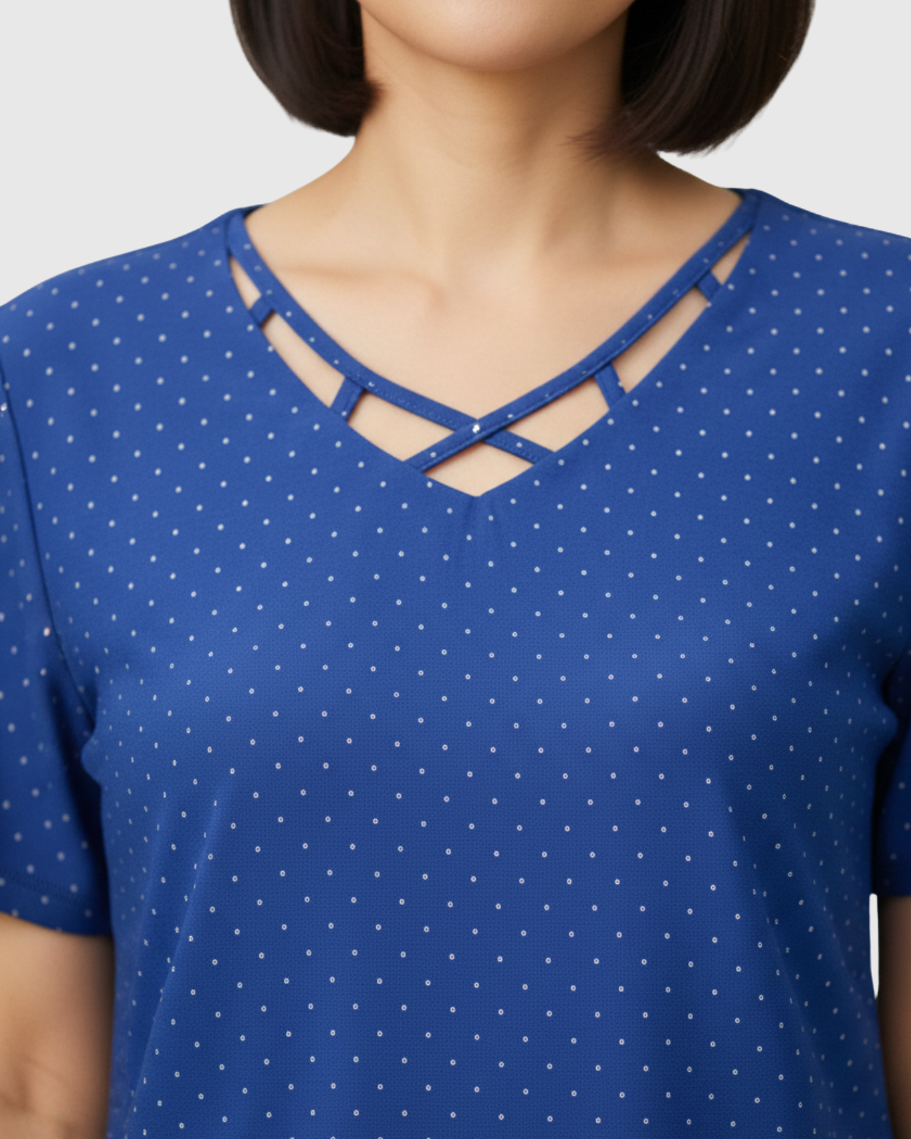 Blusa Estampada Poá Azul Feminina Manga Curta Marialícia -