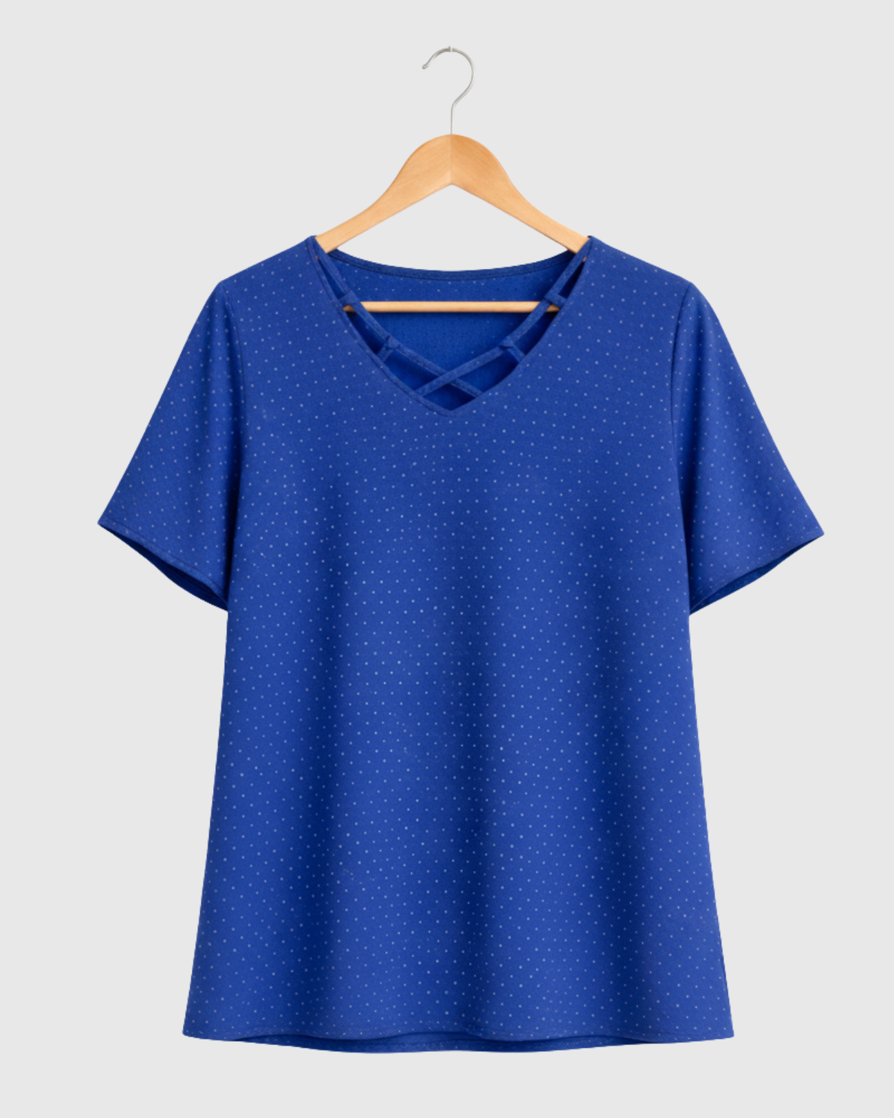 Blusa Estampada Poá Azul Feminina Manga Curta Marialícia -