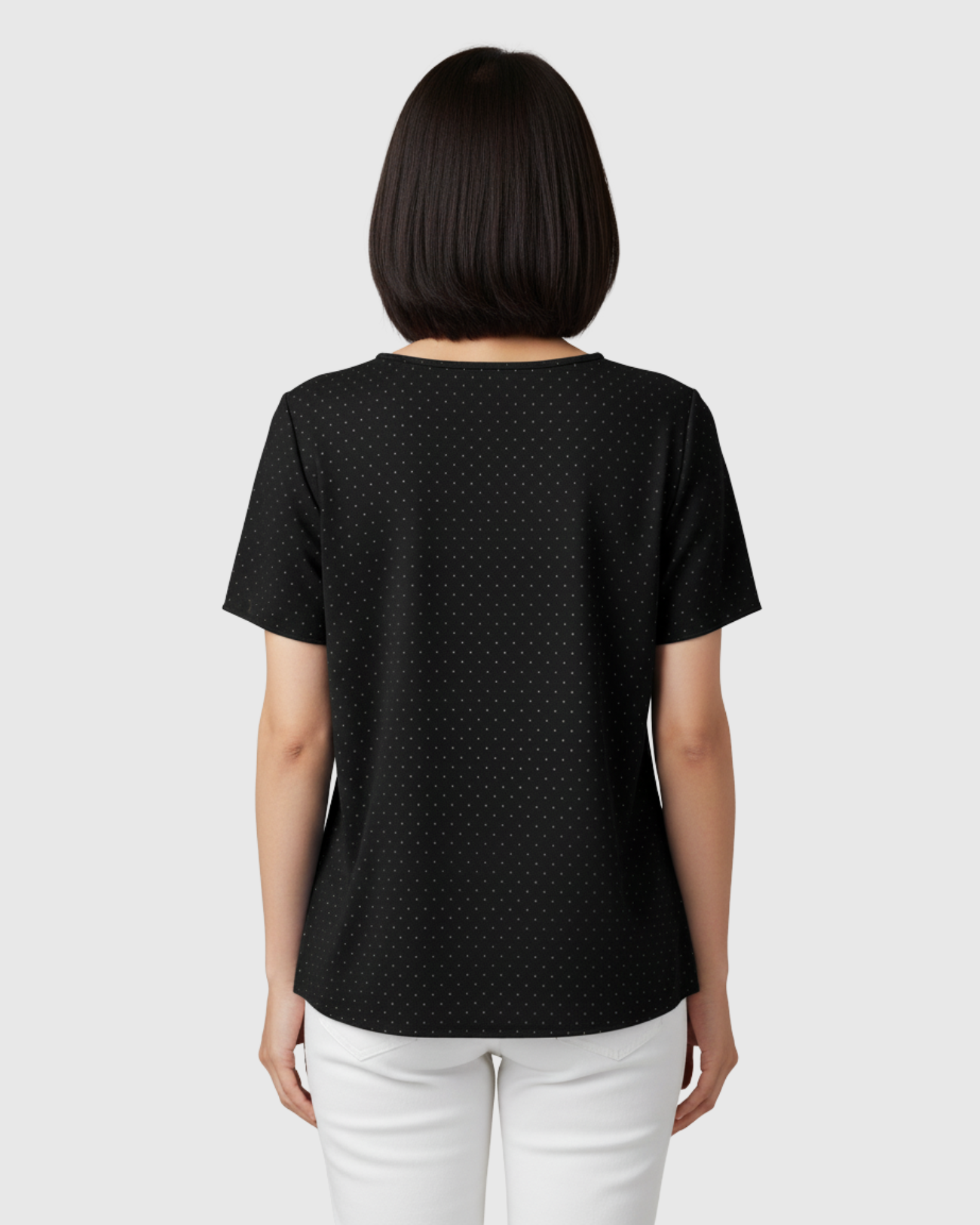 Blusa Estampada Poá Preta Feminina Manga Curta Marialícia -