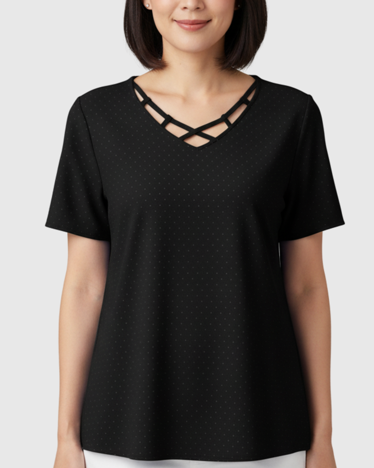 Blusa Estampada Poá Preta Feminina Manga Curta Marialícia -
