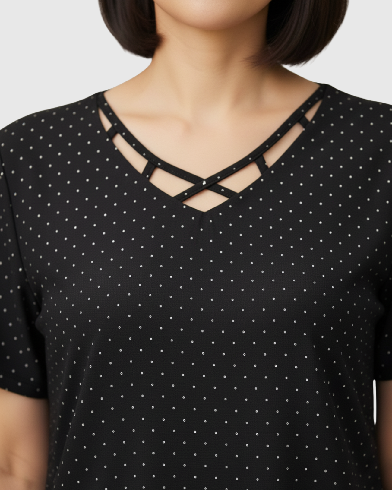 Blusa Estampada Poá Preta Feminina Manga Curta Marialícia -