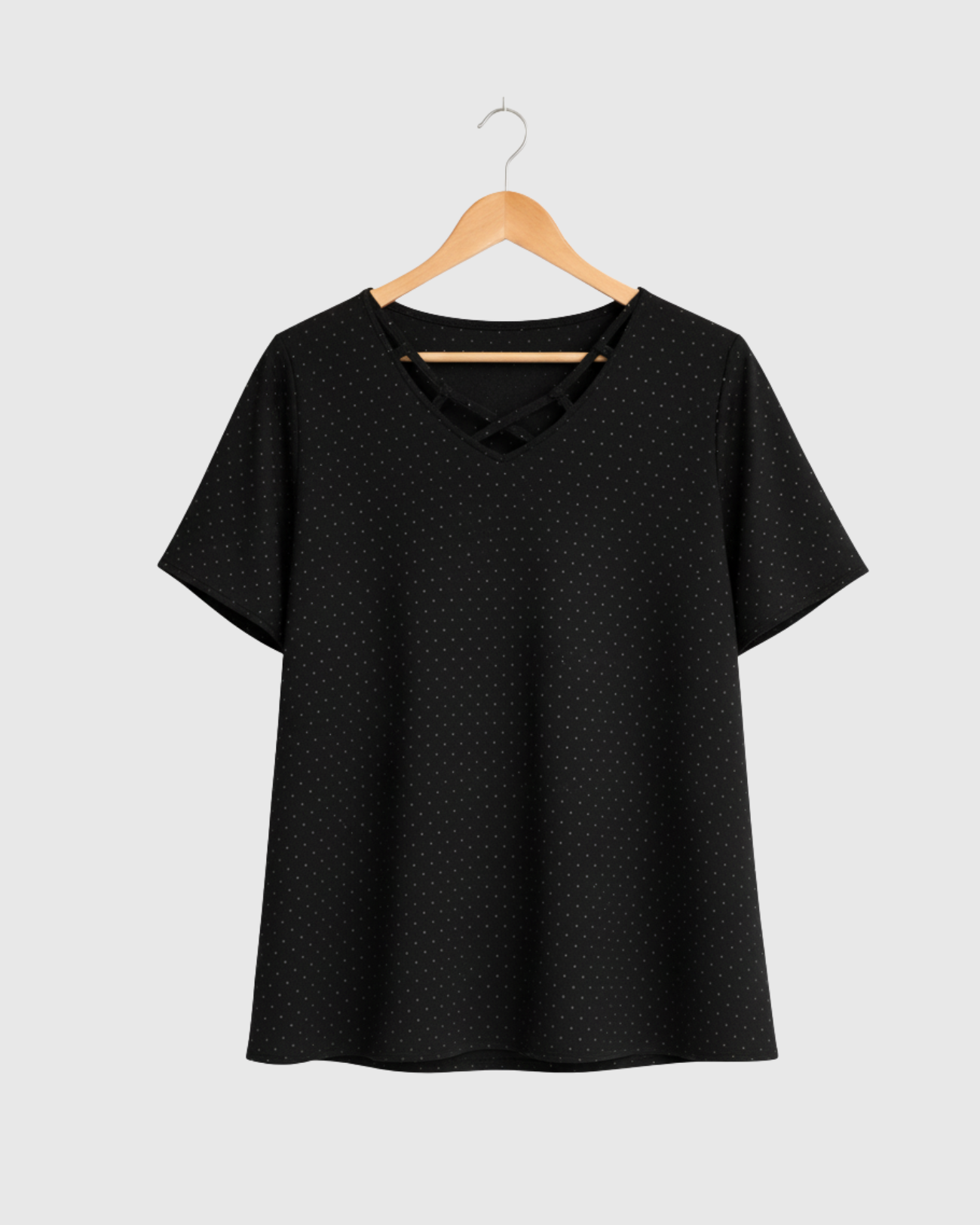 Blusa Estampada Poá Preta Feminina Manga Curta Marialícia -