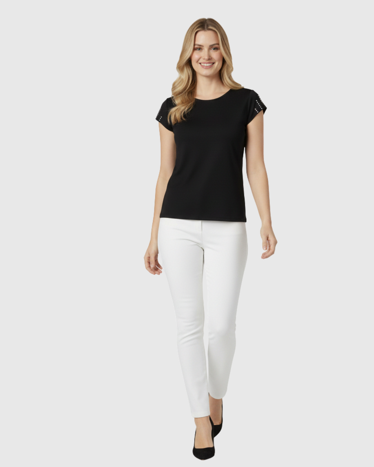 Blusa Feminina Marialícia Manga Curta com Bordado Preta -