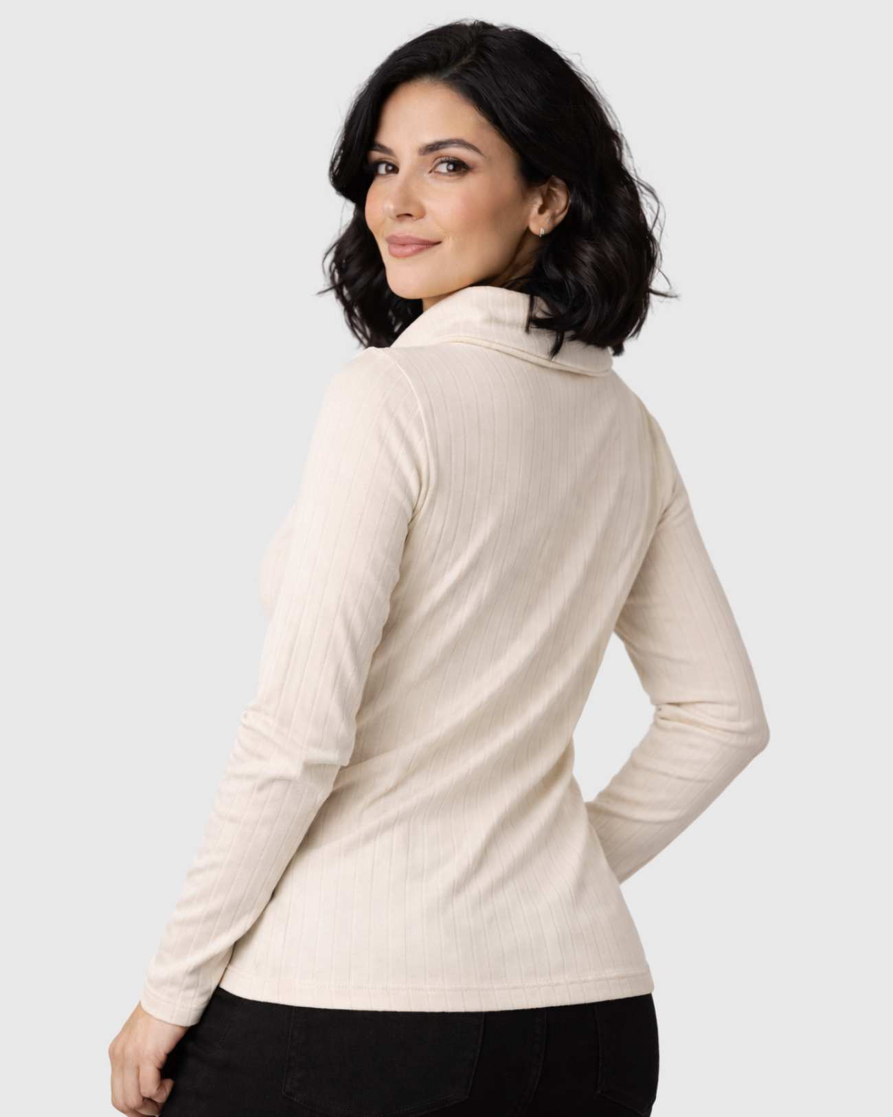Blusa Gola Boba Alta Canelada Manga Longa Bege – Marialícia