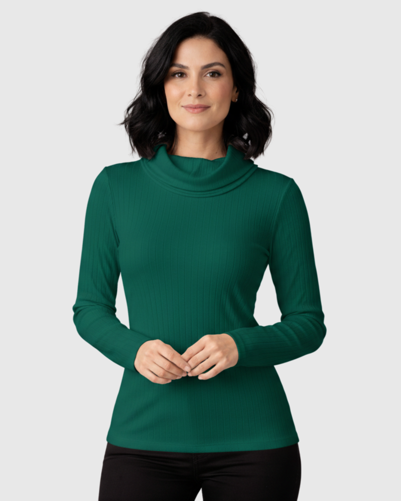 Blusa Gola Boba Alta Canelada Manga Longa Verde – Marialícia
