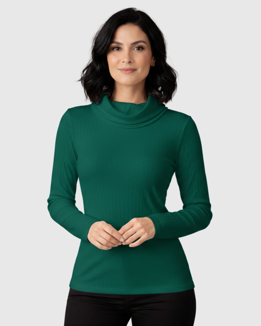 Blusa Gola Boba Alta Canelada Manga Longa Verde – Marialícia