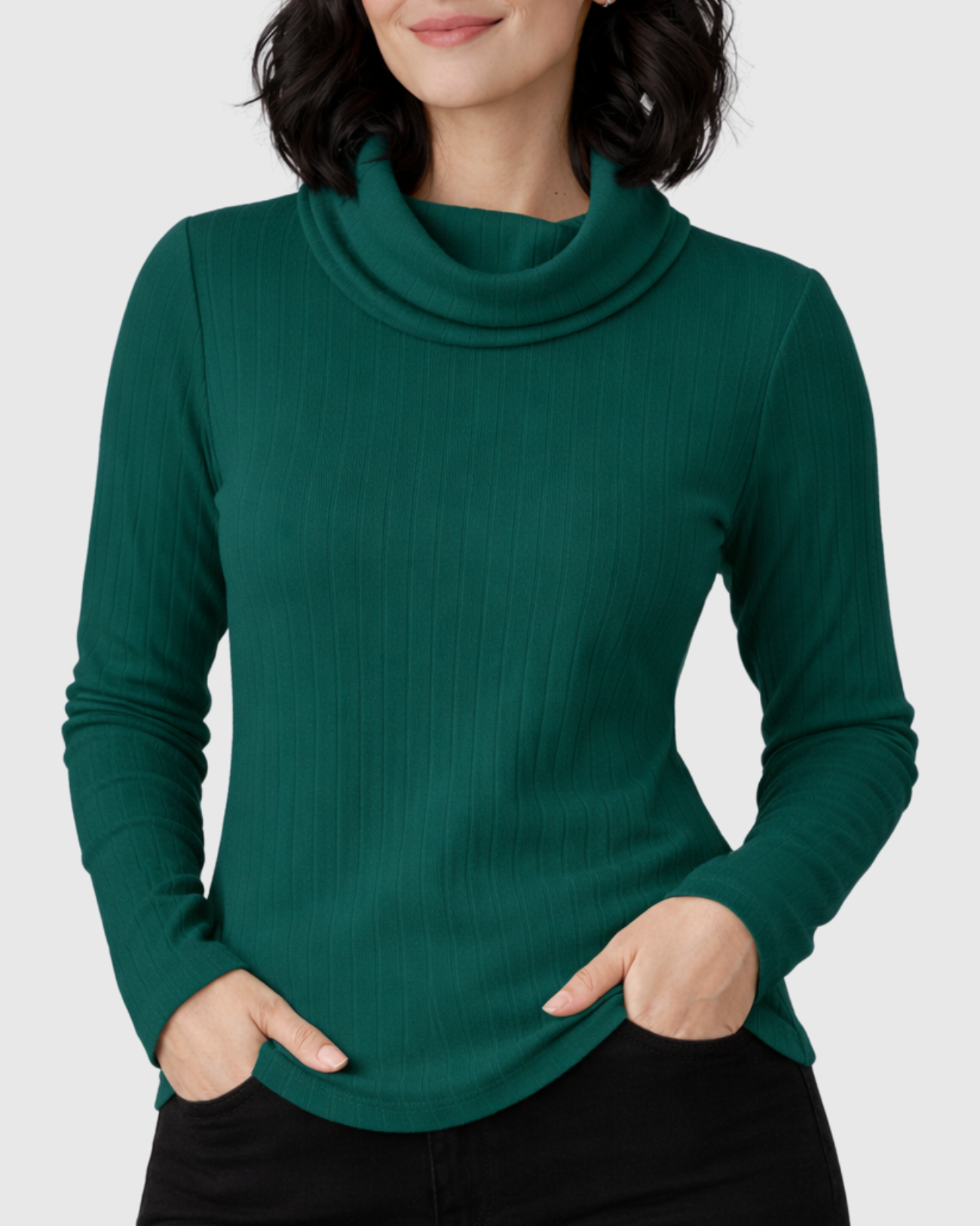 Blusa Gola Boba Alta Canelada Manga Longa Verde – Marialícia