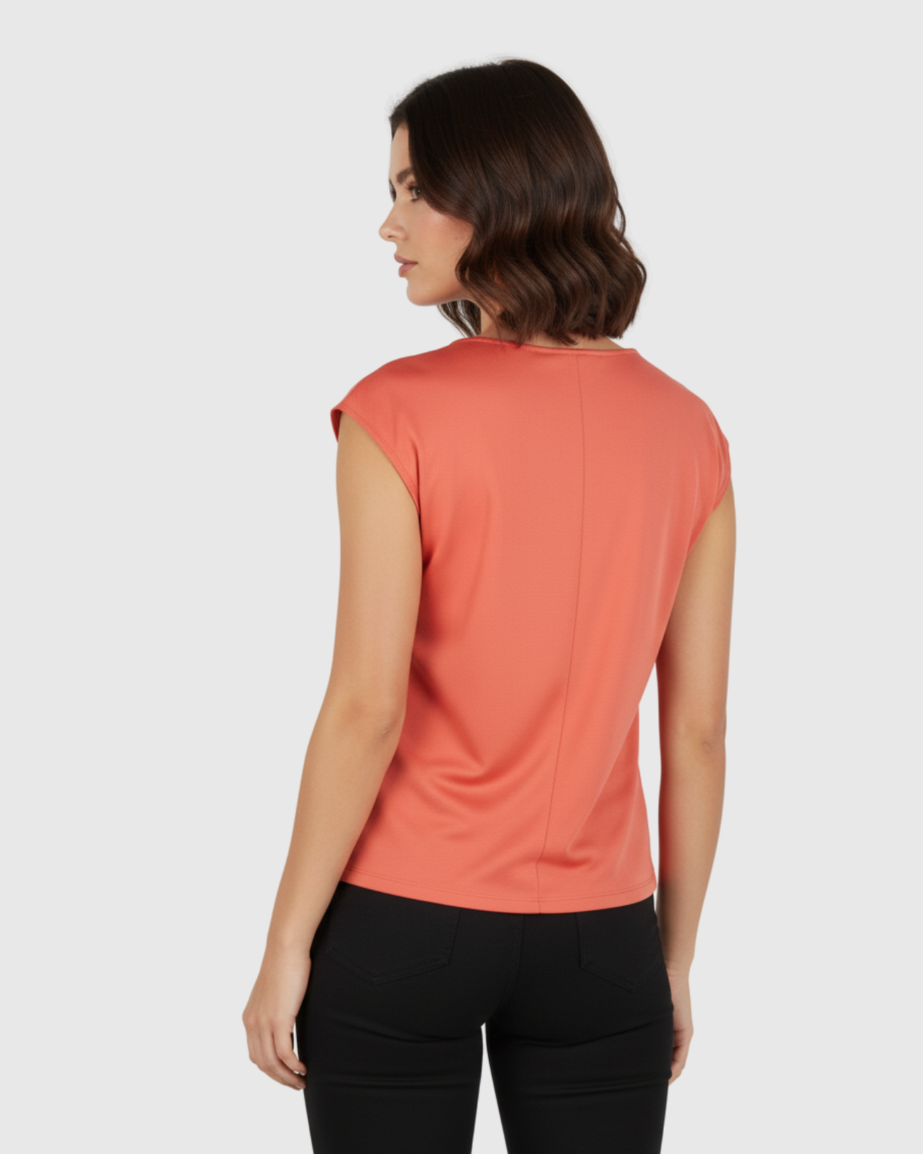 Blusa Laranja Feminina Marialícia com Gola Drapeada (Gola Boba)