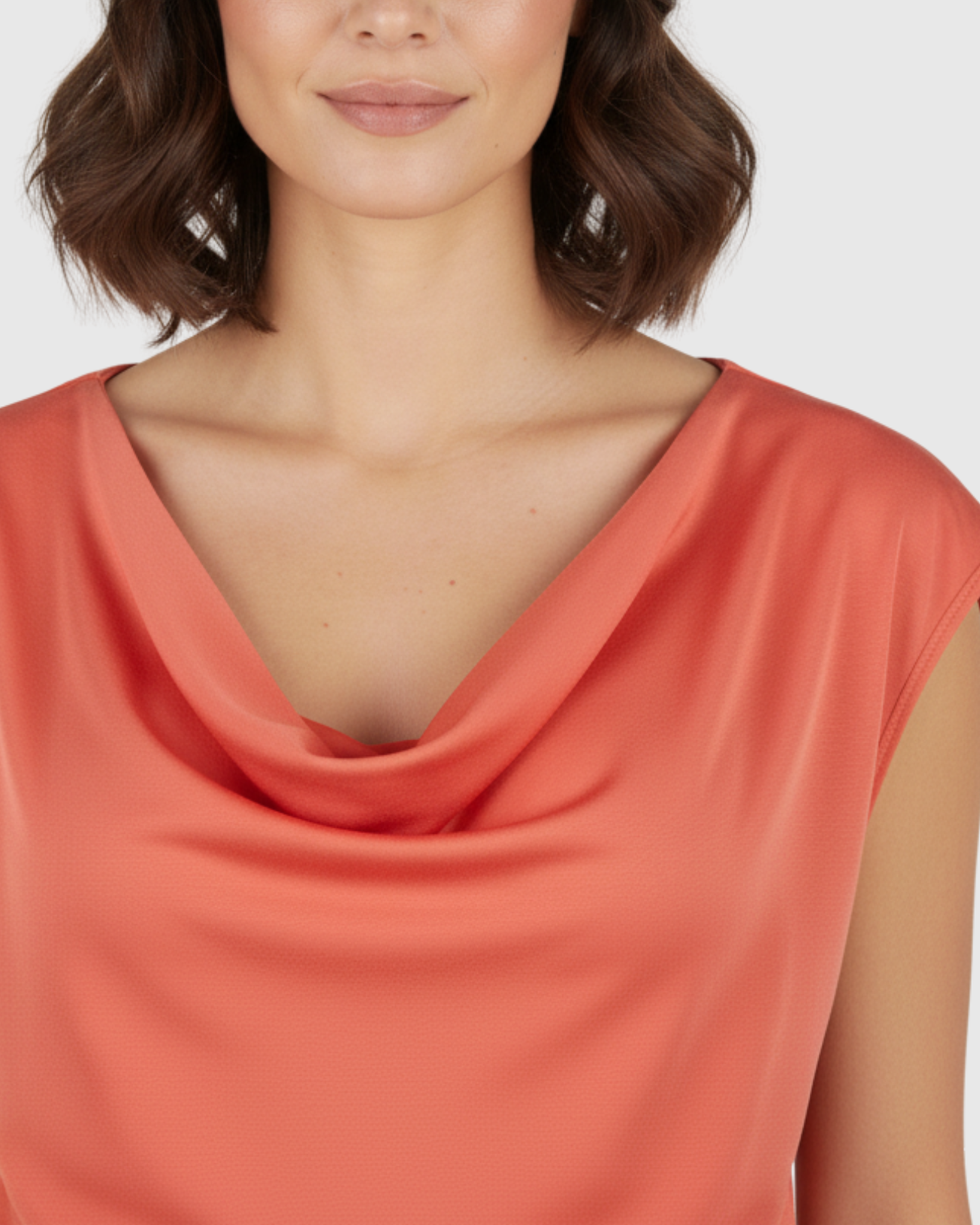 Blusa Laranja Feminina Marialícia com Gola Drapeada (Gola Boba)