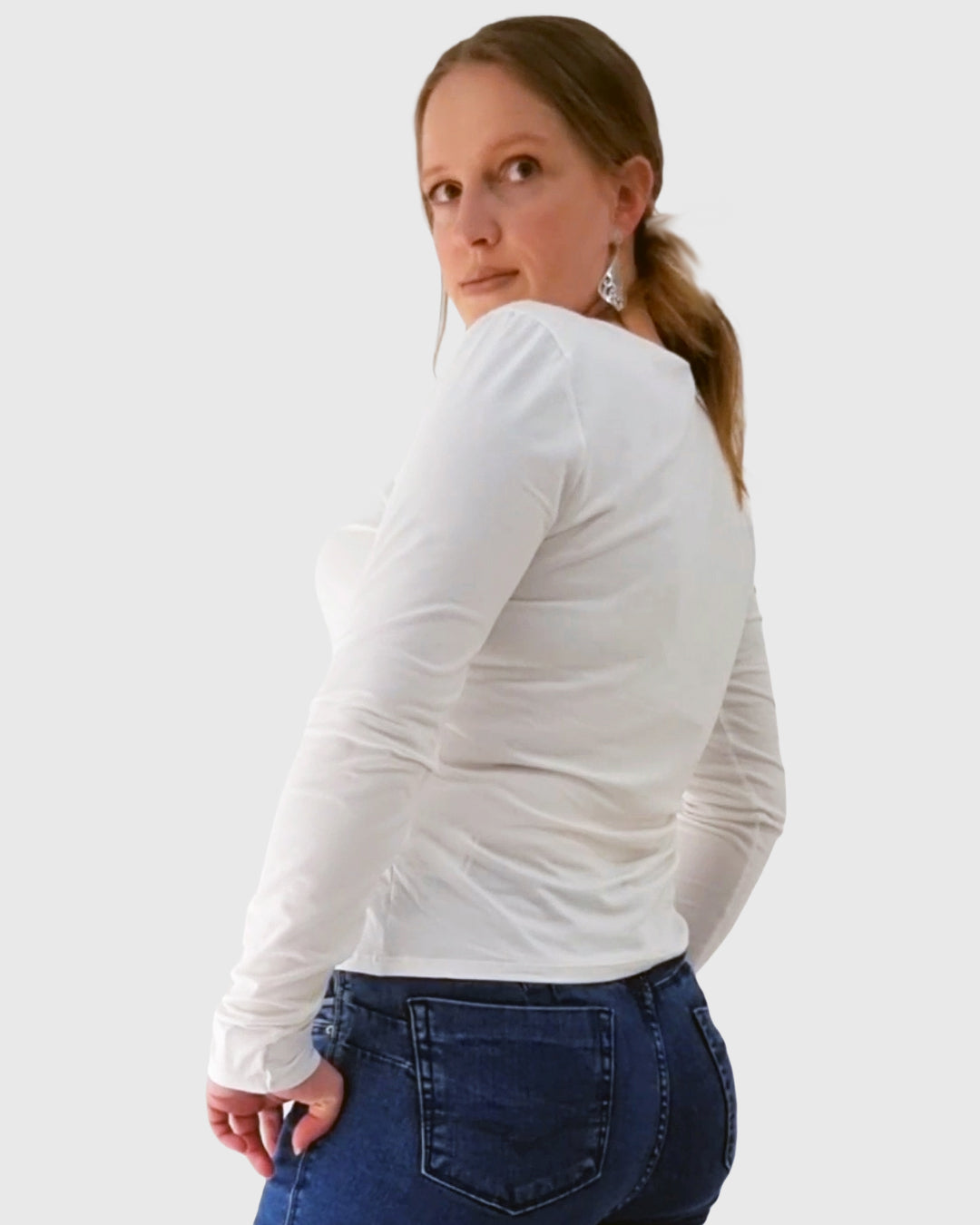 Blusa Manga Longa Decote V Branca