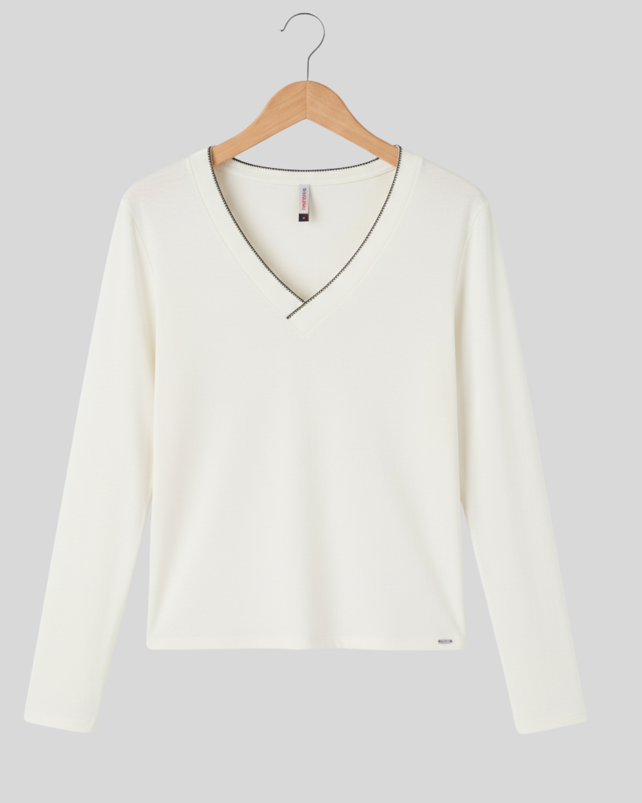 Blusa Manga Longa Feminina Decote V Off White – Marialícia