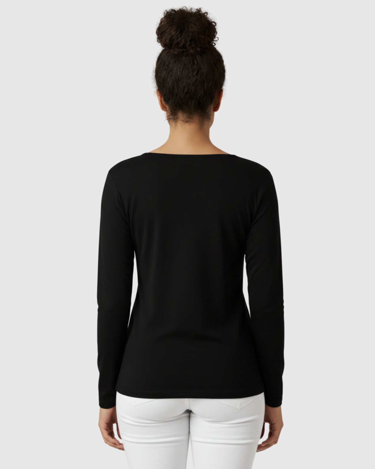 Blusa Manga Longa Preta com Decote V Feminina – Marialícia
