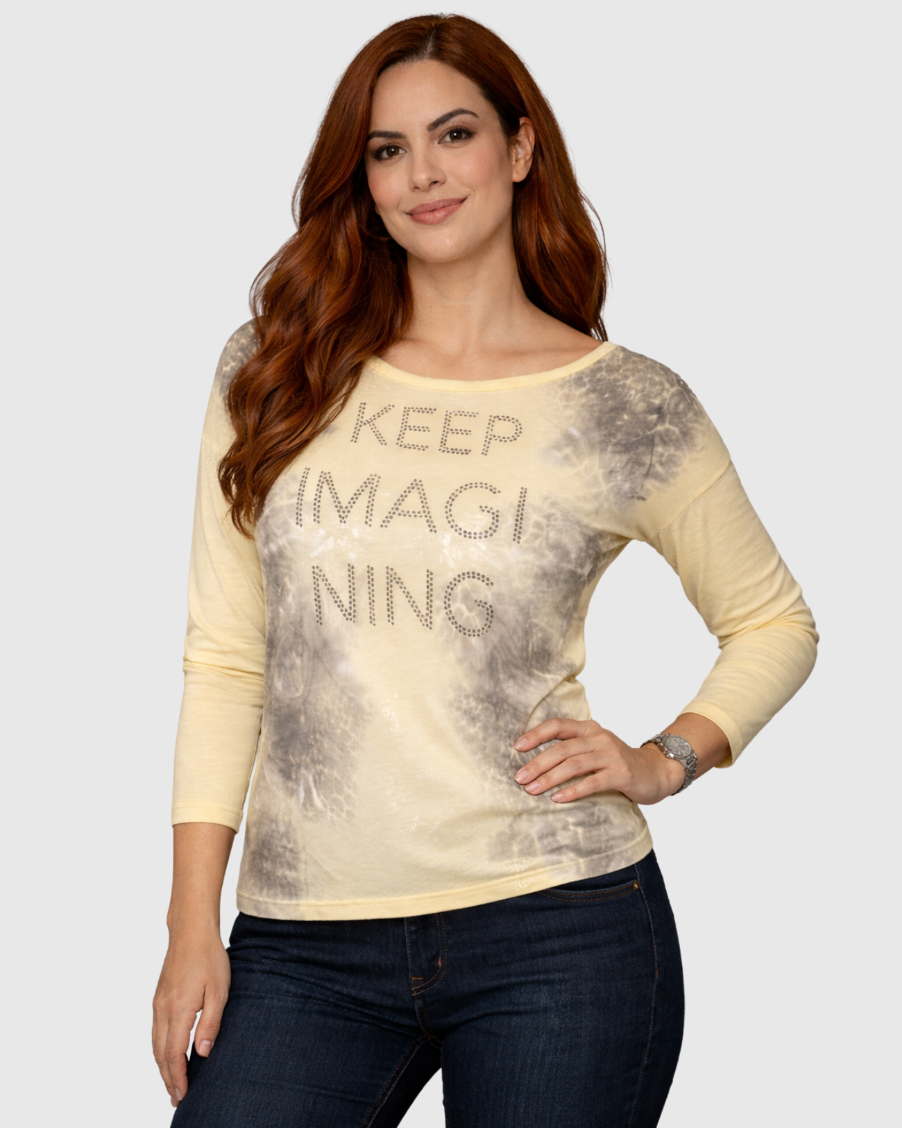 Blusa Manga Longa Estampada Amarela Feminina – Marialícia
