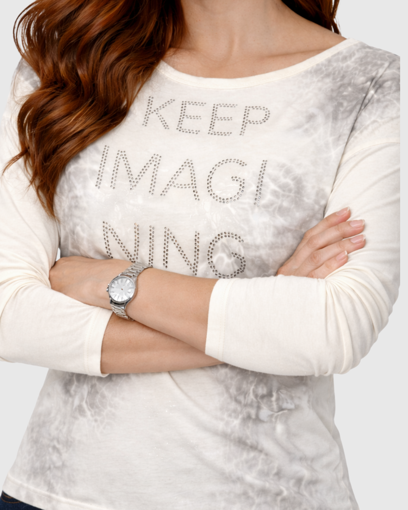Blusa Manga Longa Estampada Branca Feminina – Marialícia