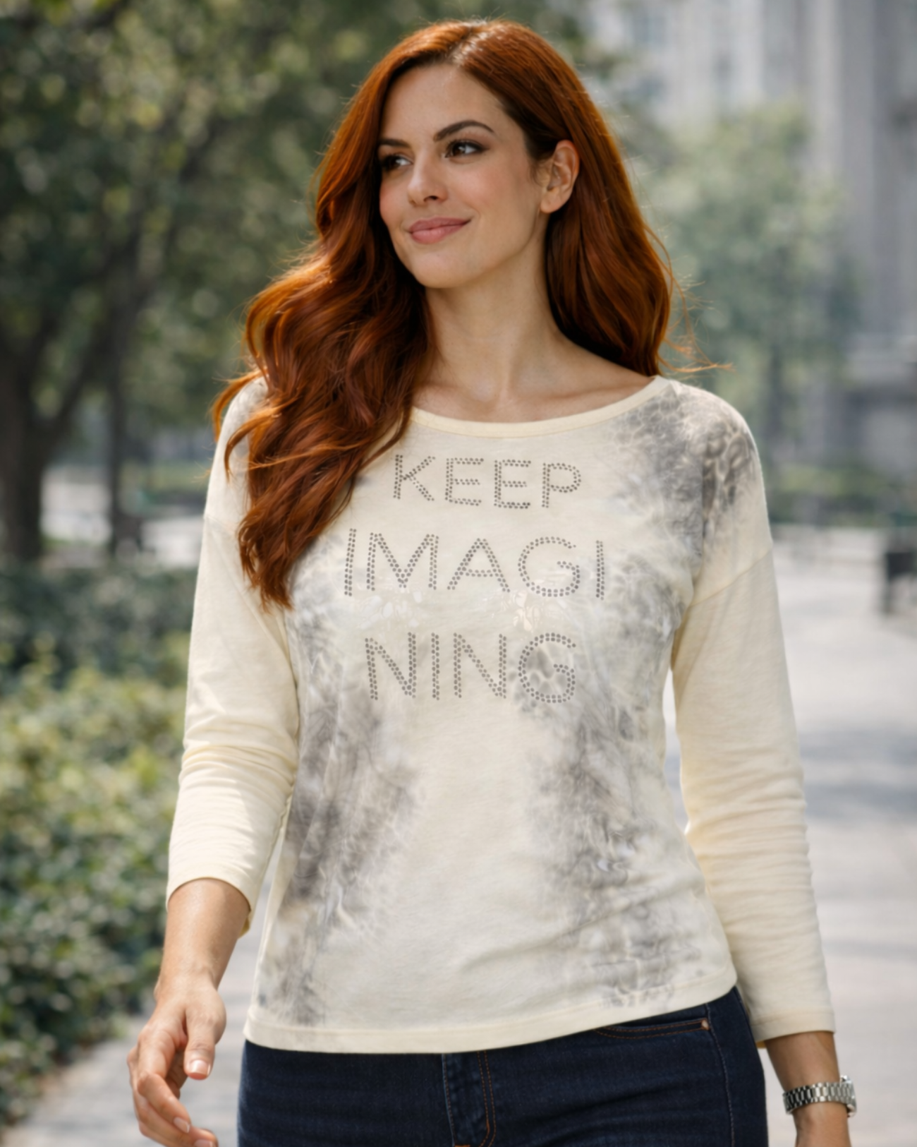 Blusa Manga Longa Estampada Branca Feminina – Marialícia