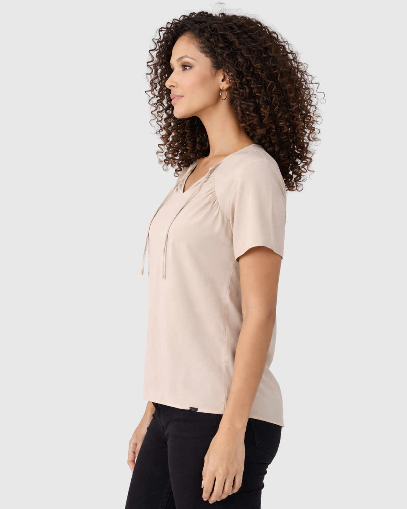 Blusa Marialícia Feminina Manga Curta em Malha Viscose Bege -