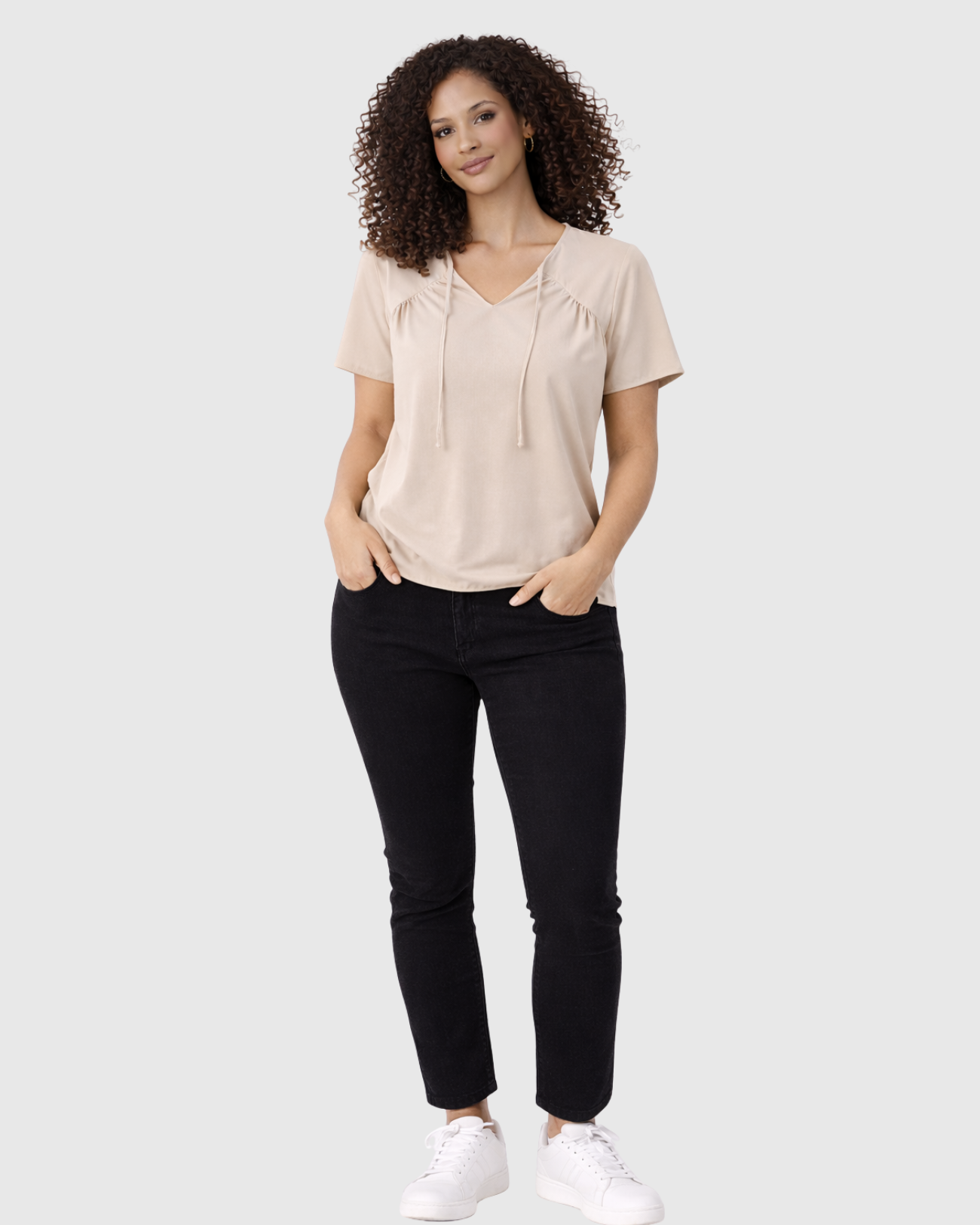 Blusa Marialícia Feminina Manga Curta em Malha Viscose Bege -
