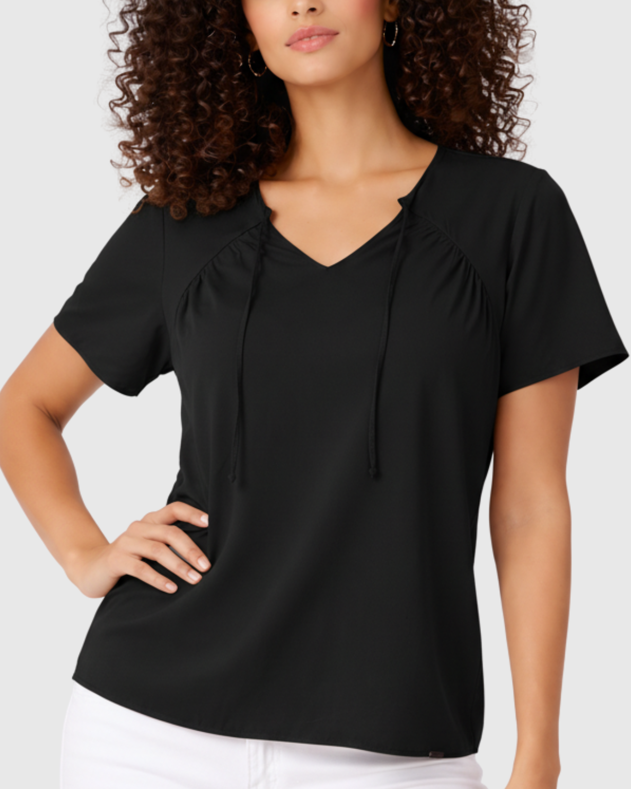 Blusa Marialícia Feminina Manga Curta em Malha Viscose Preta -