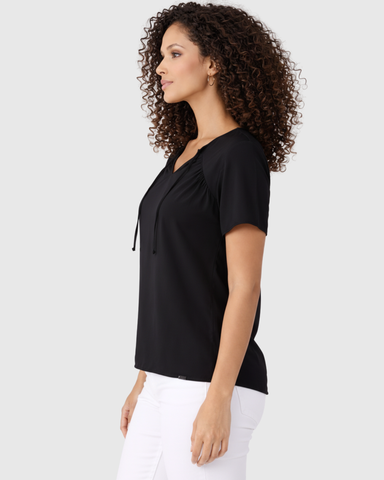 Blusa Marialícia Feminina Manga Curta em Malha Viscose Preta -