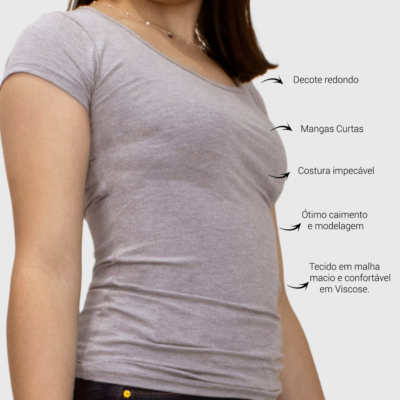 Blusa Marialícia Manga Curta Básica Cinza
