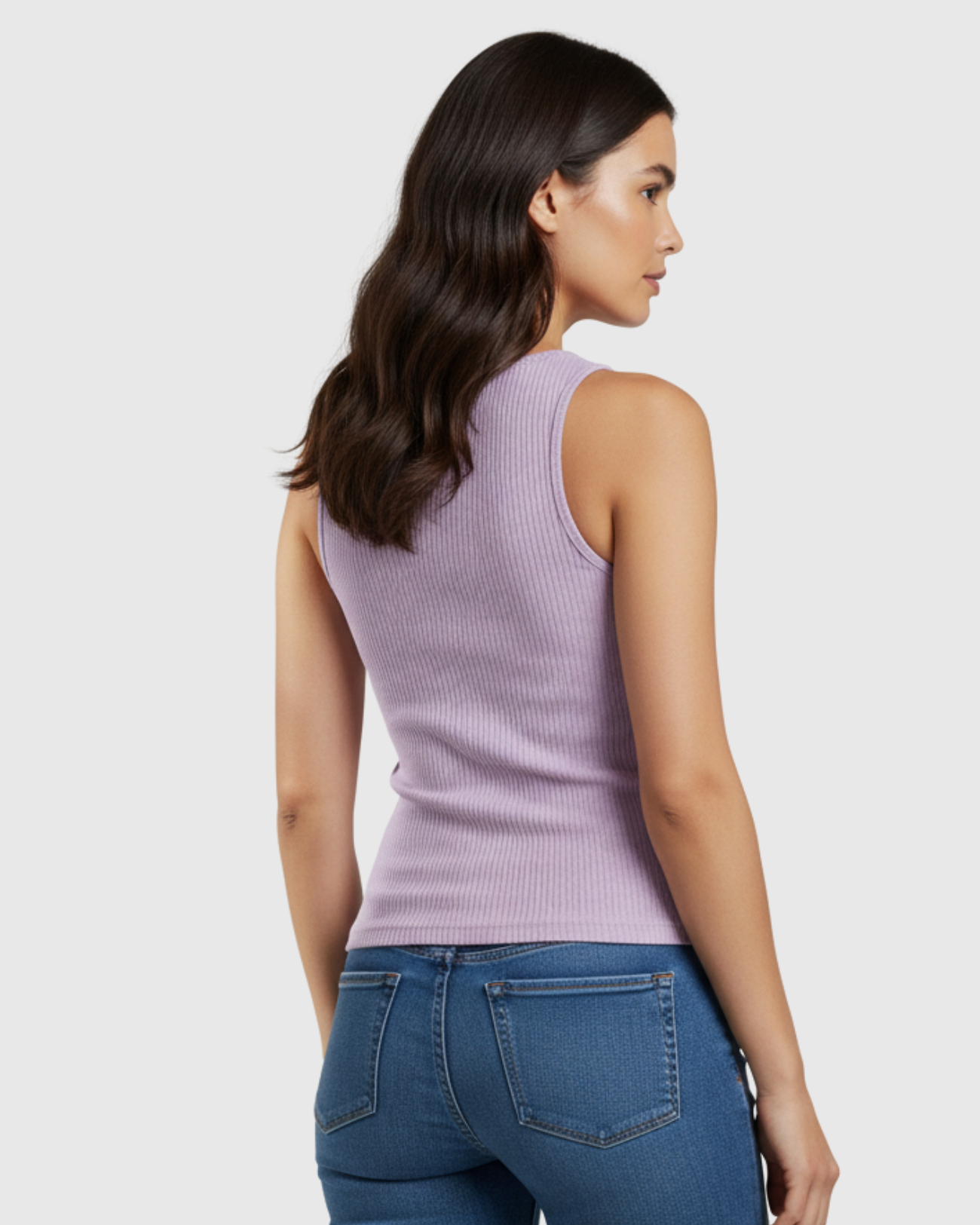 Blusa Regata Canelada Feminina Marialícia com Alça Larga Lilás