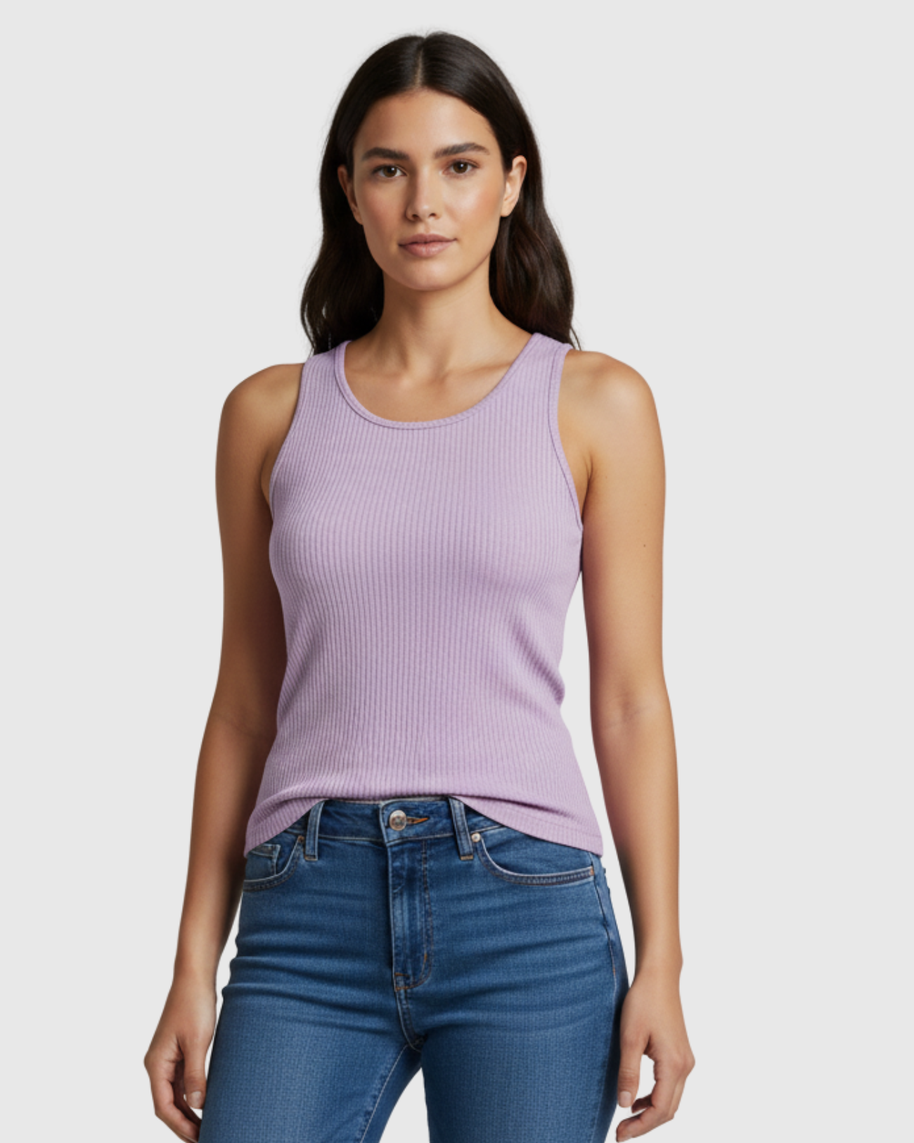 Blusa Regata Canelada Feminina Marialícia com Alça Larga Lilás