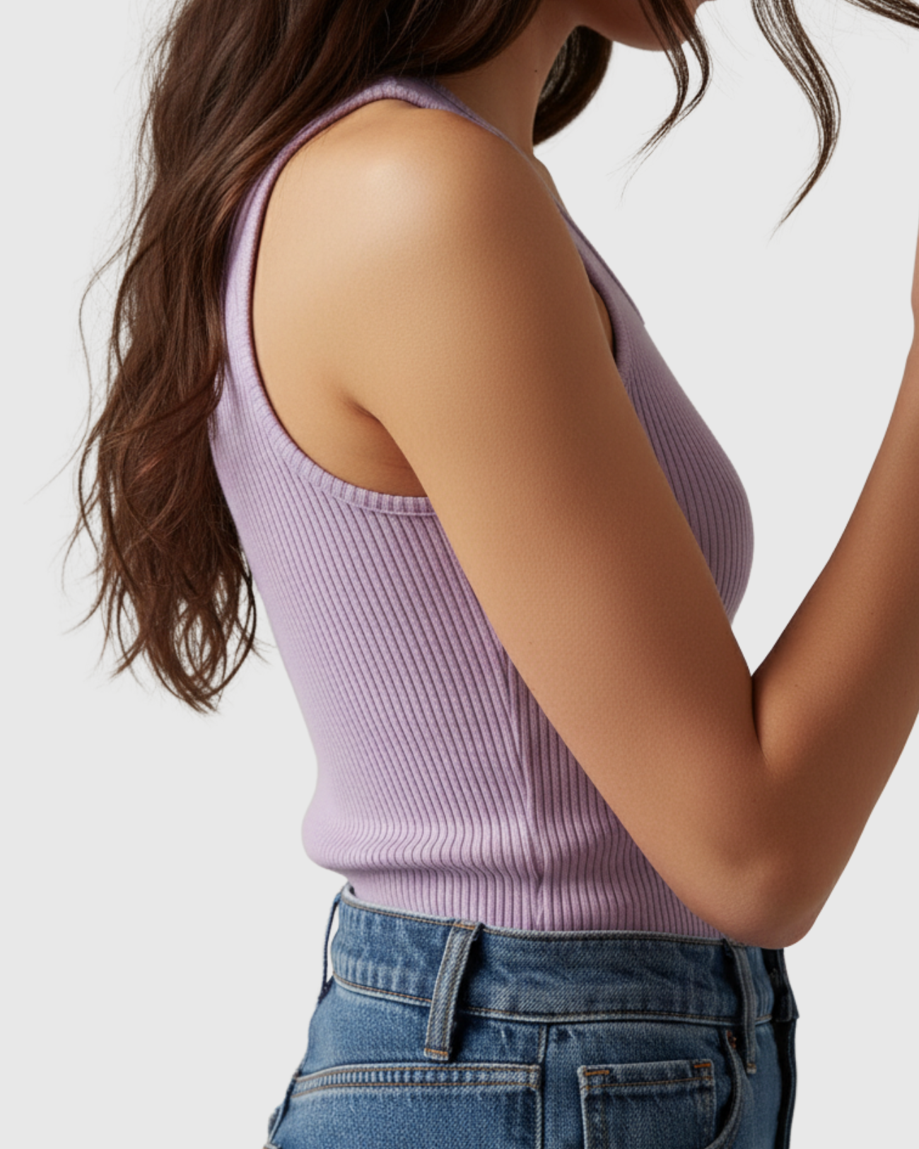 Blusa Regata Canelada Feminina Marialícia com Alça Larga Lilás