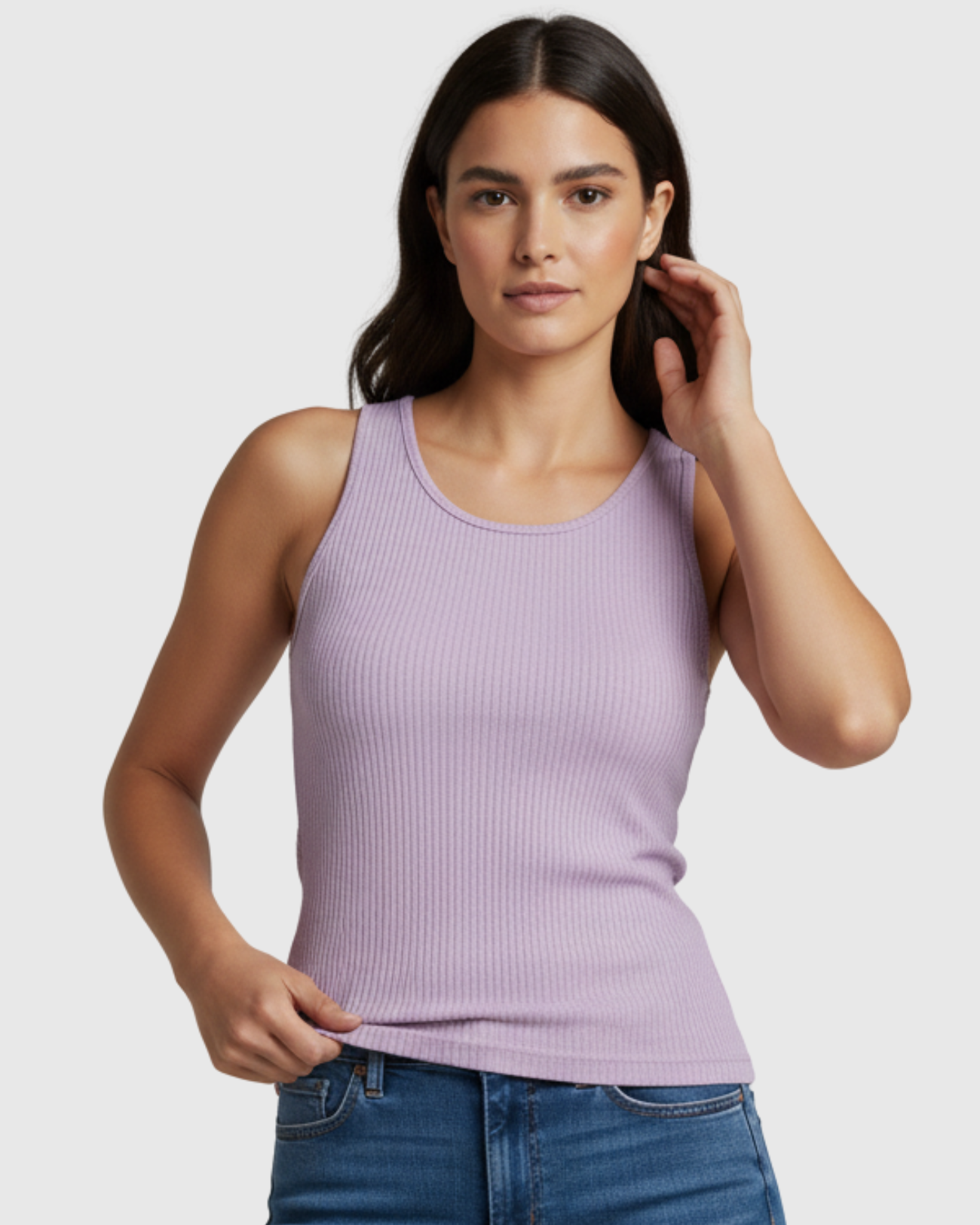 Blusa Regata Canelada Feminina Marialícia com Alça Larga Lilás