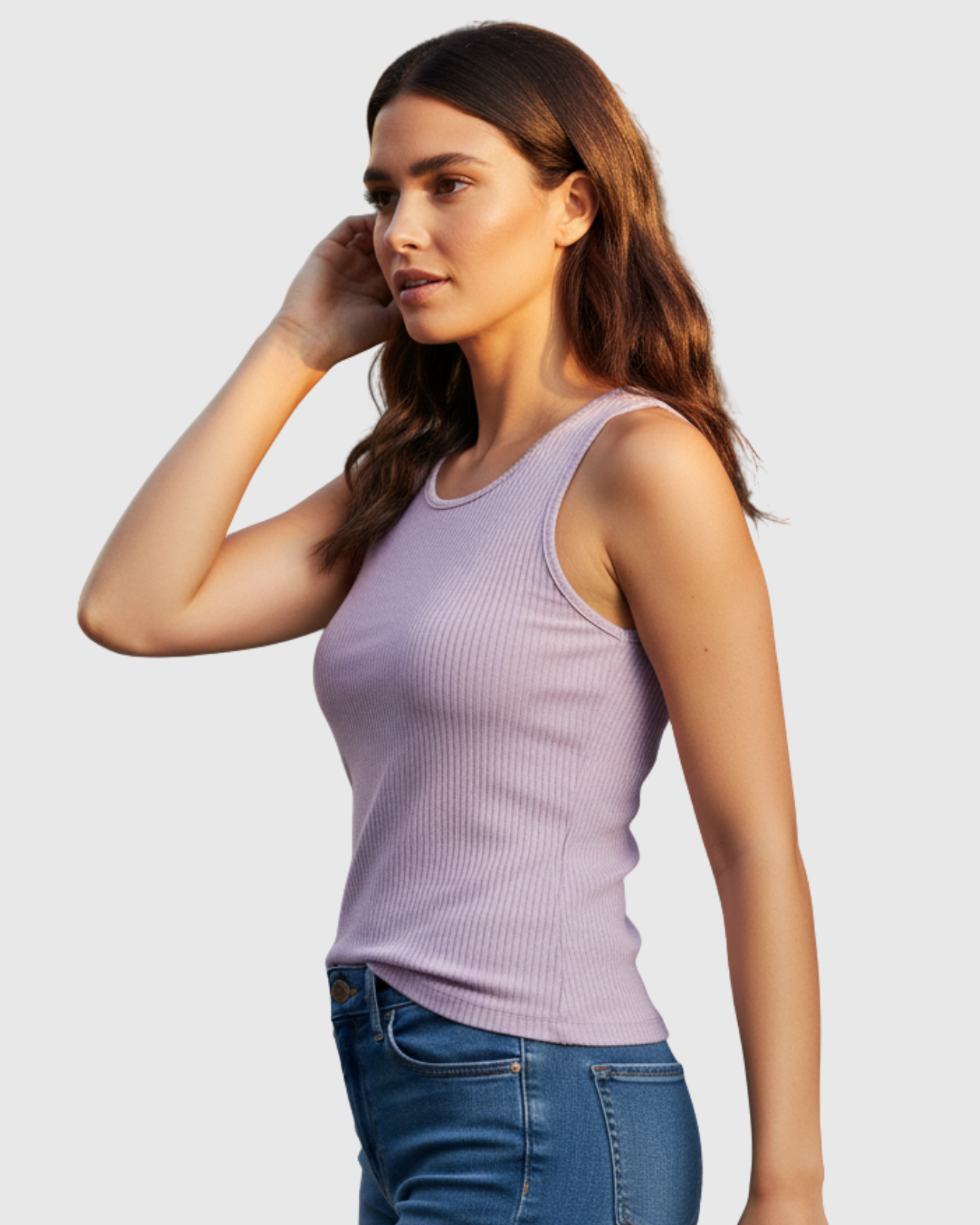 Blusa Regata Canelada Feminina Marialícia com Alça Larga Lilás