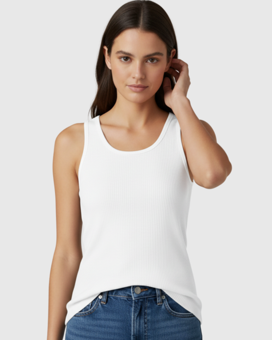 Blusa Regata Canelada Feminina Marialícia com Alça Larga Branca