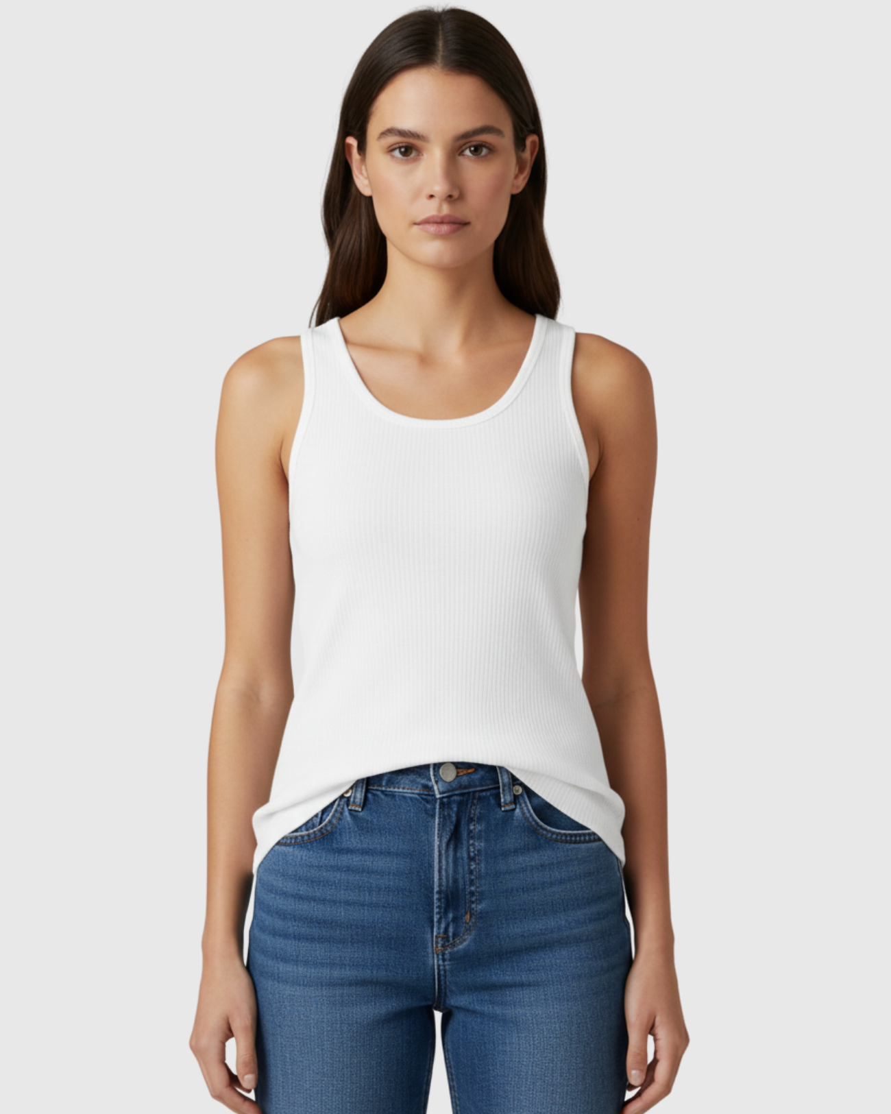 Blusa Regata Canelada Feminina Marialícia com Alça Larga Branca