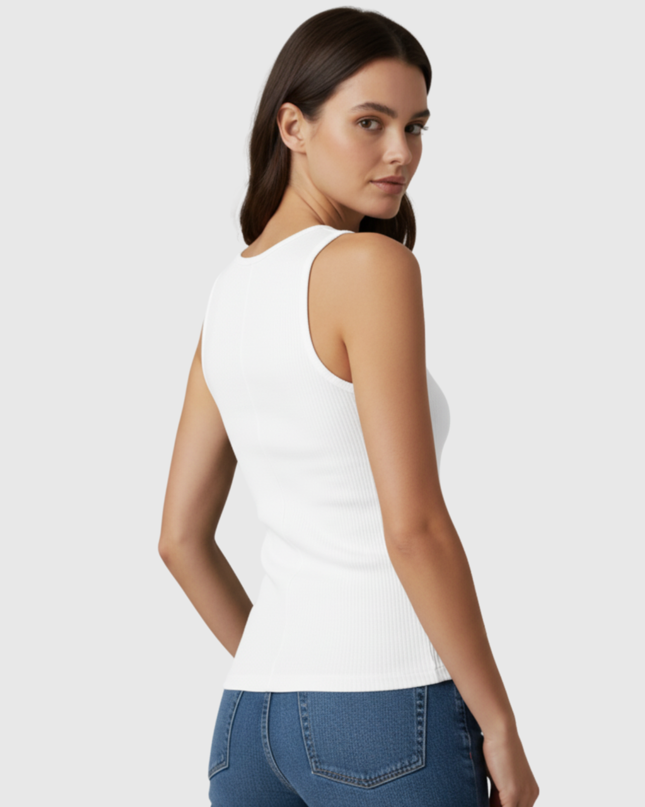 Blusa Regata Canelada Feminina Marialícia com Alça Larga Branca