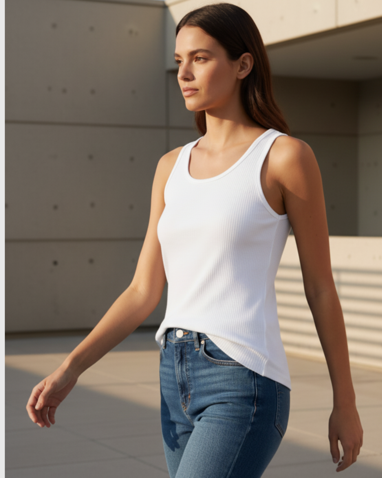 Blusa Regata Canelada Feminina Marialícia com Alça Larga Branca