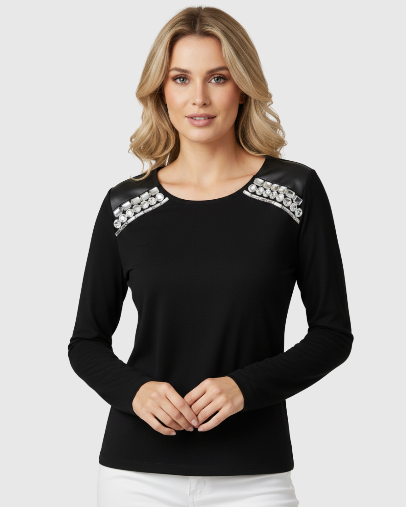 Blusa Preta Feminina Manga Longa com Pedraria – Nega Rio