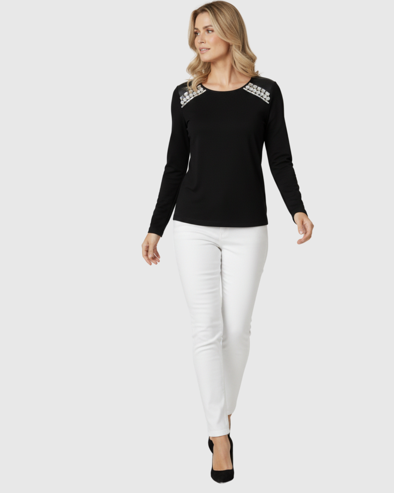 Blusa Preta Feminina Manga Longa com Pedraria – Nega Rio