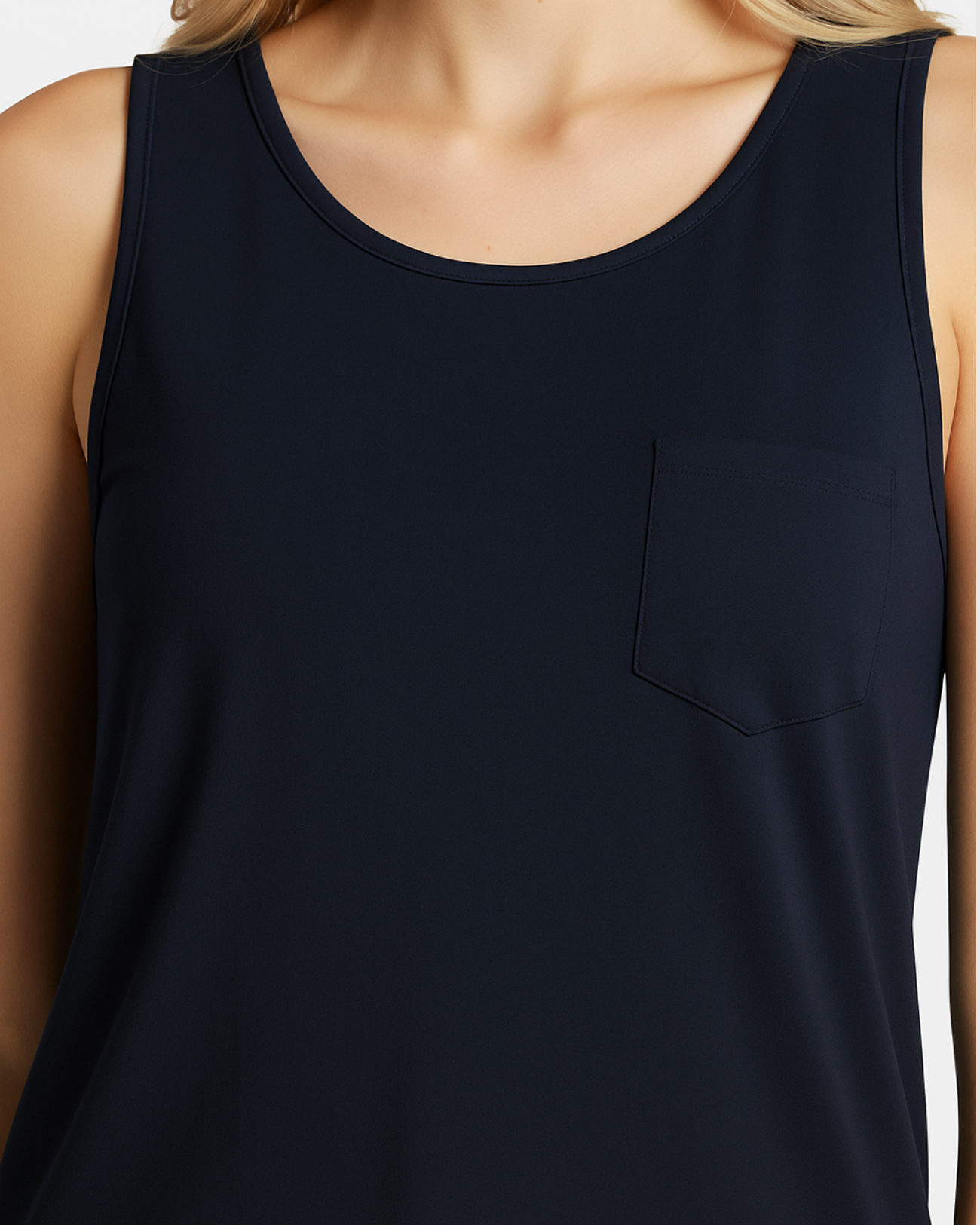 Blusa Regata Feminina Azul Marinho com Bolso Marialícia
