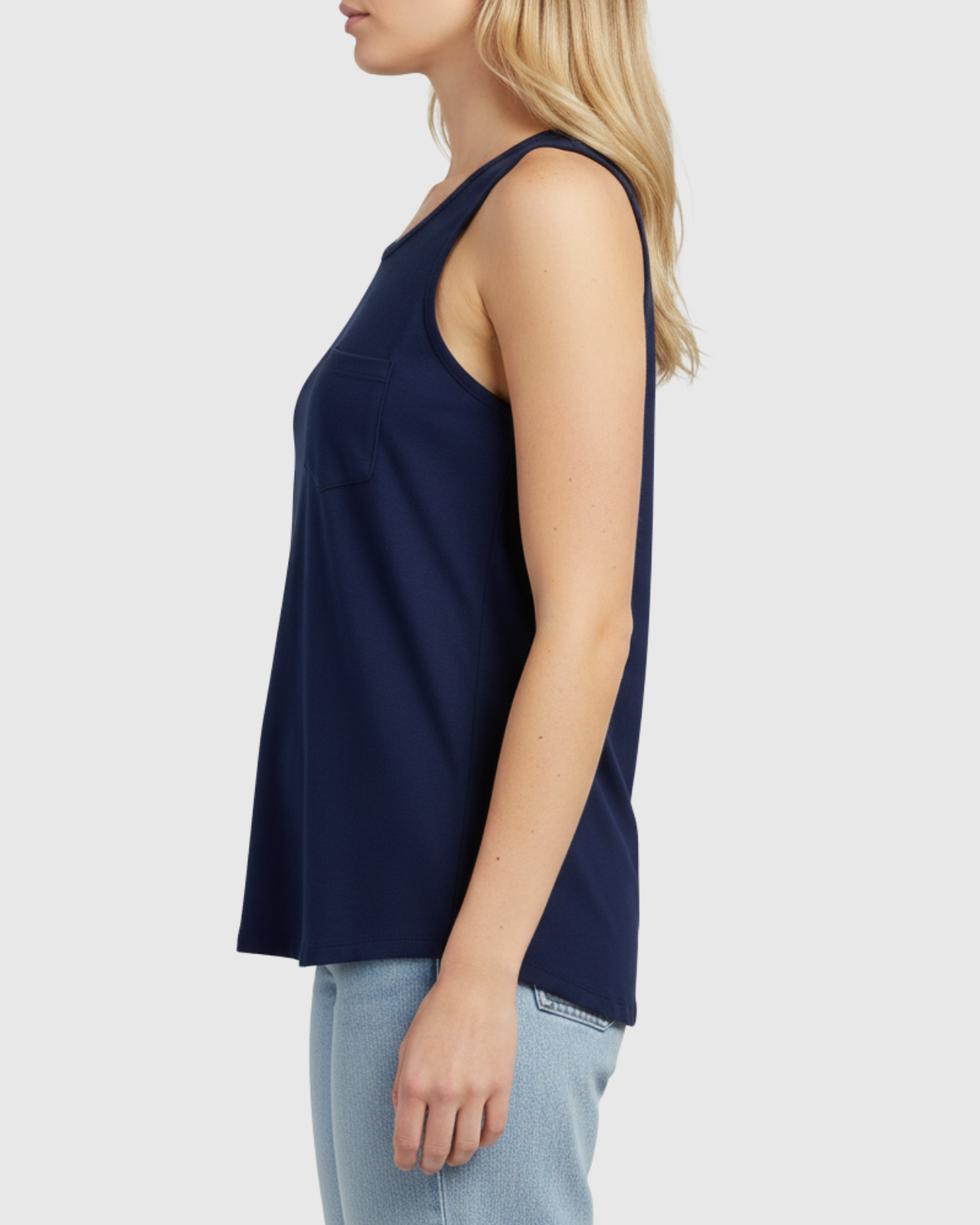Blusa Regata Feminina Azul Marinho com Bolso Marialícia
