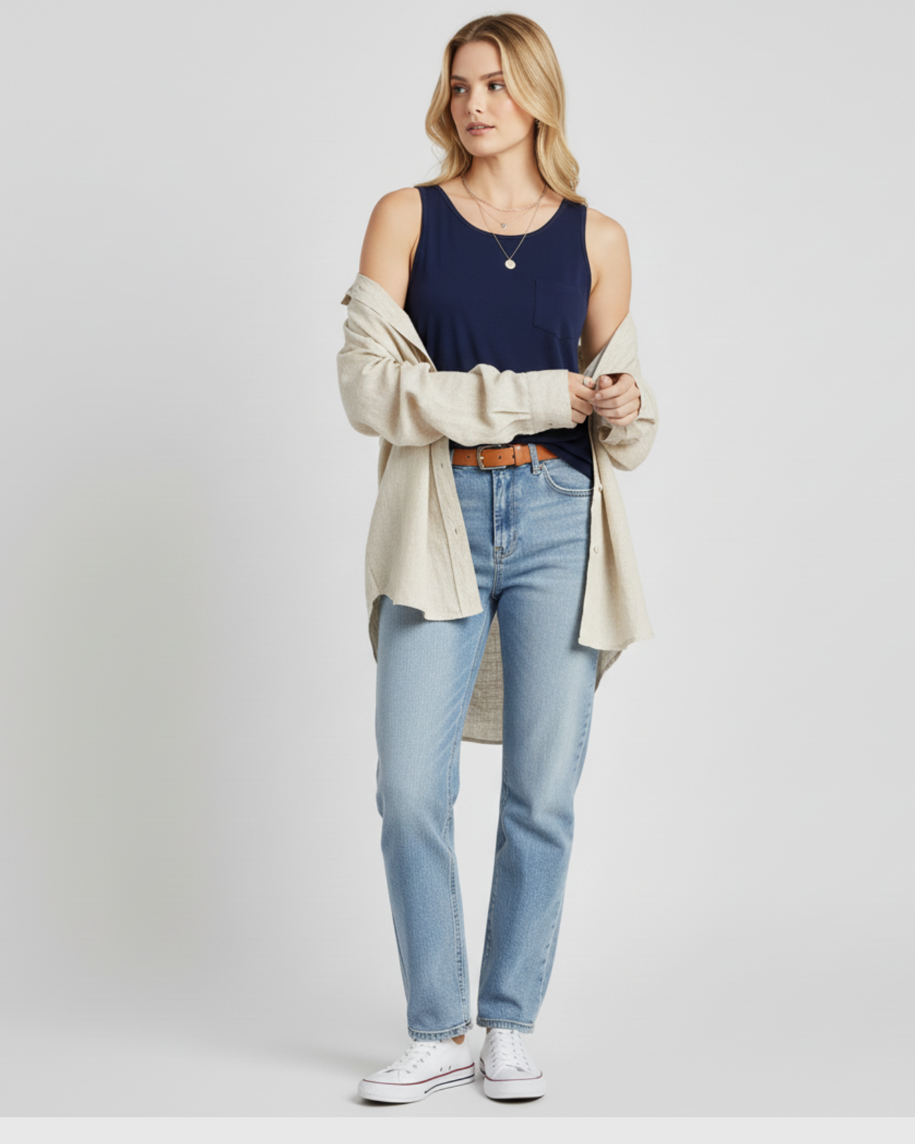 Blusa Regata Feminina Azul Marinho com Bolso Marialícia