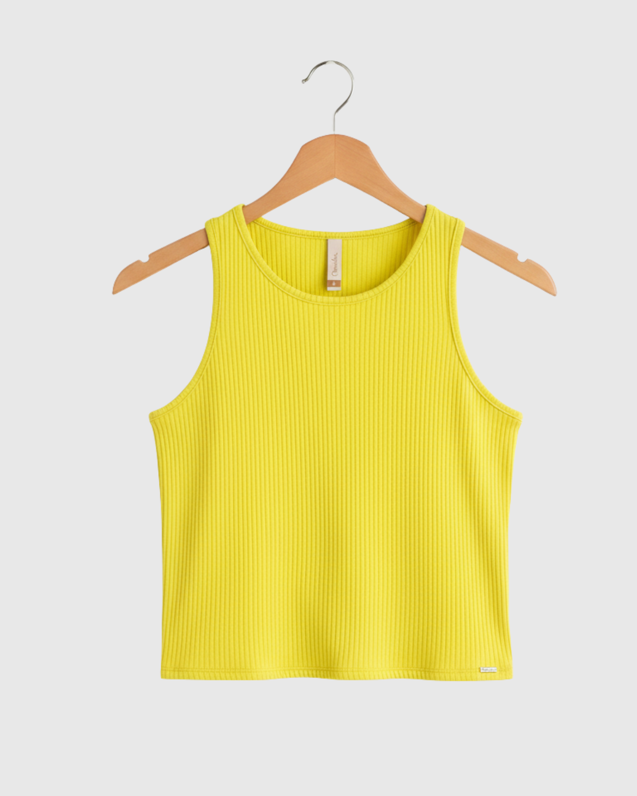 Blusa Regata Canelada Feminina Marialícia Cropped com Alça Larga Amarela