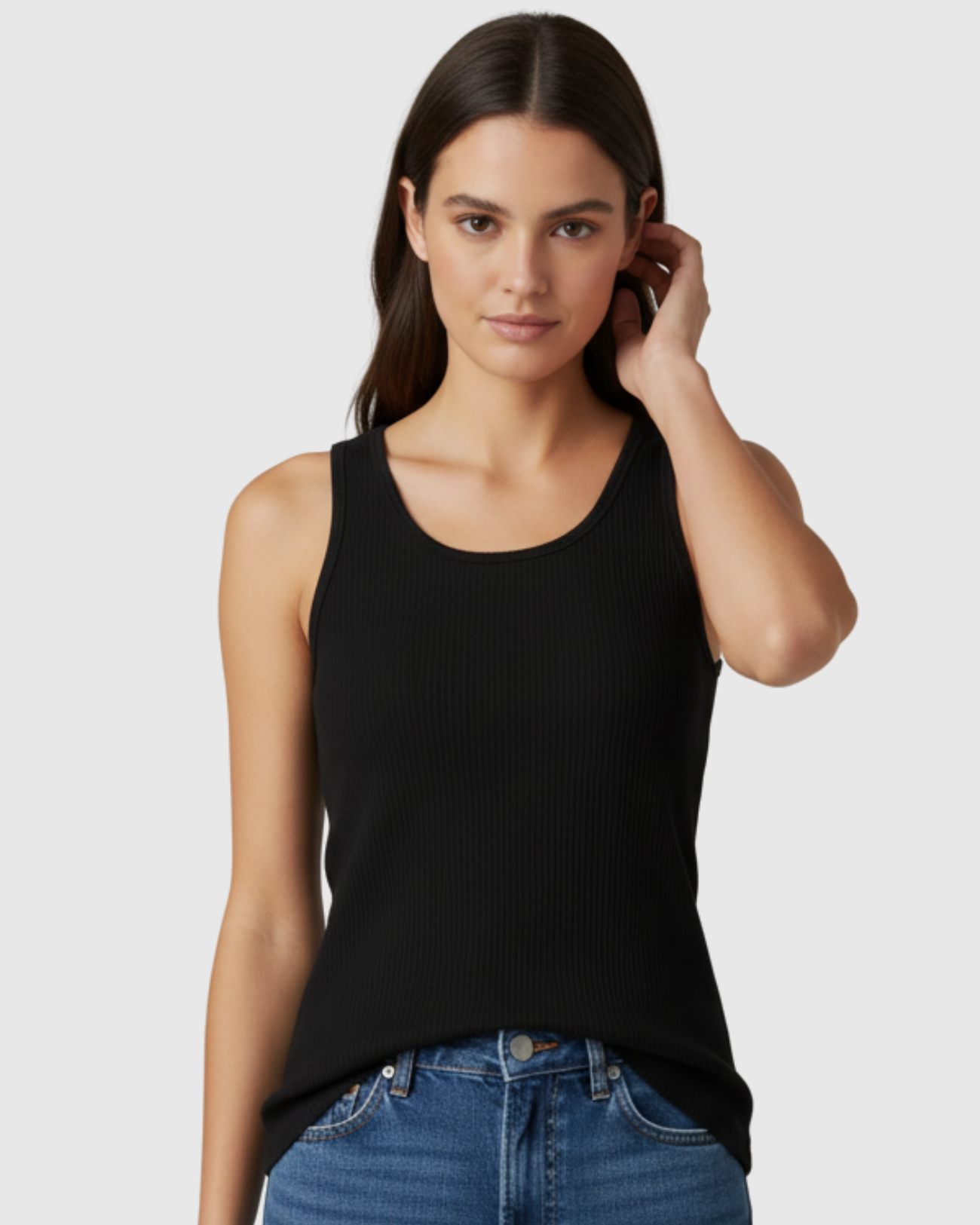 Blusa Regata Canelada Feminina Marialícia com Alça Larga Preta