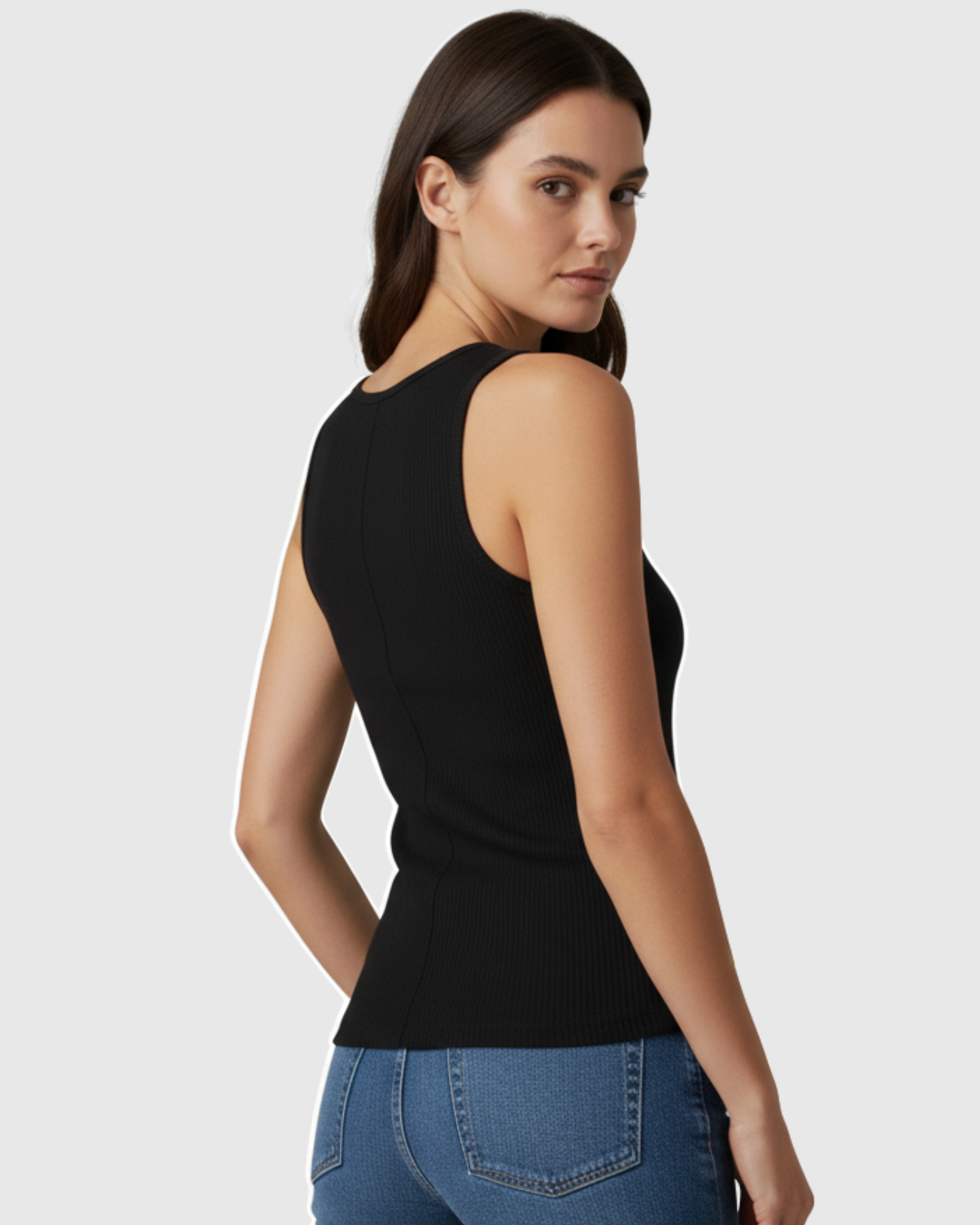 Blusa Regata Canelada Feminina Marialícia com Alça Larga Preta