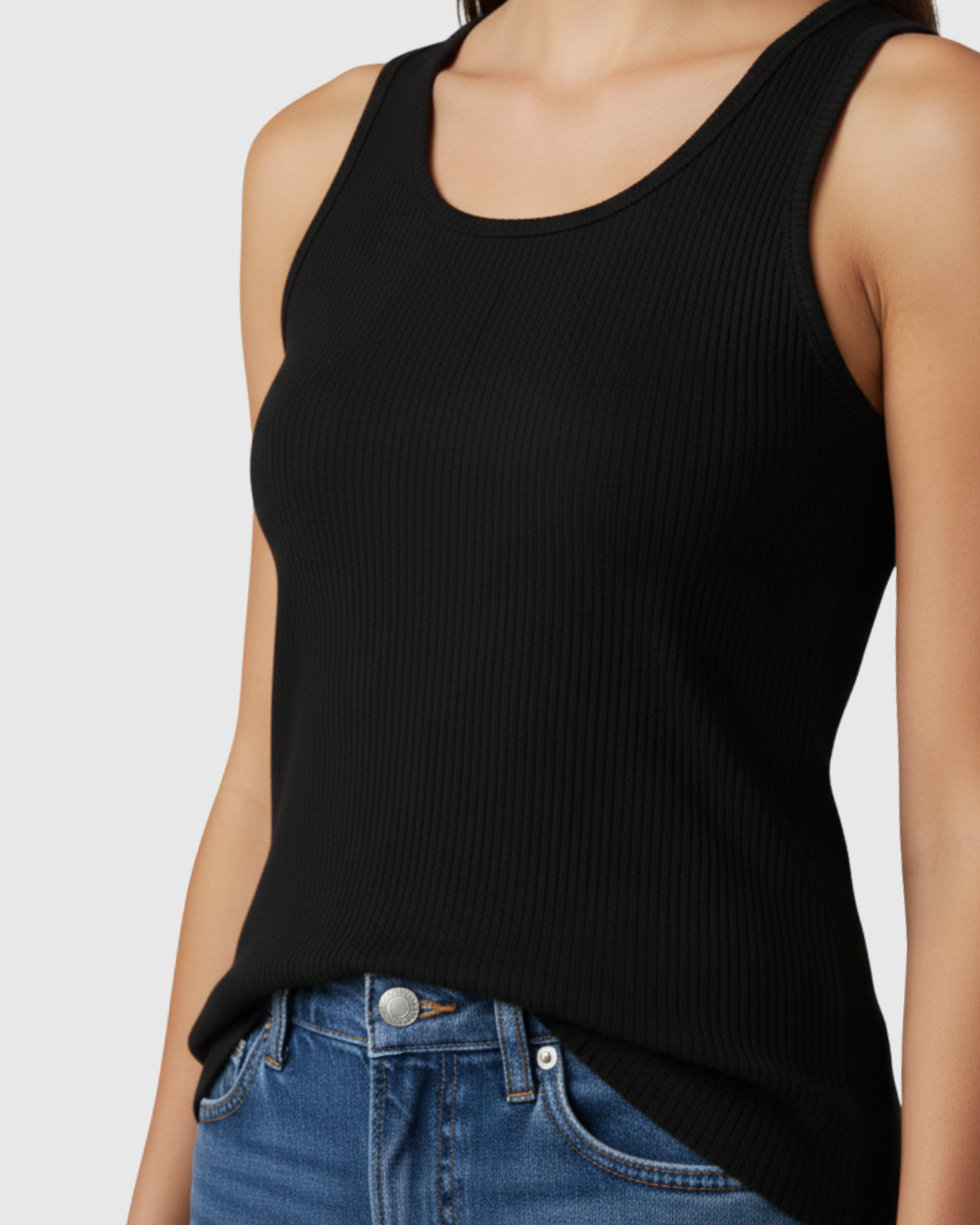 Blusa Regata Canelada Feminina Marialícia com Alça Larga Preta