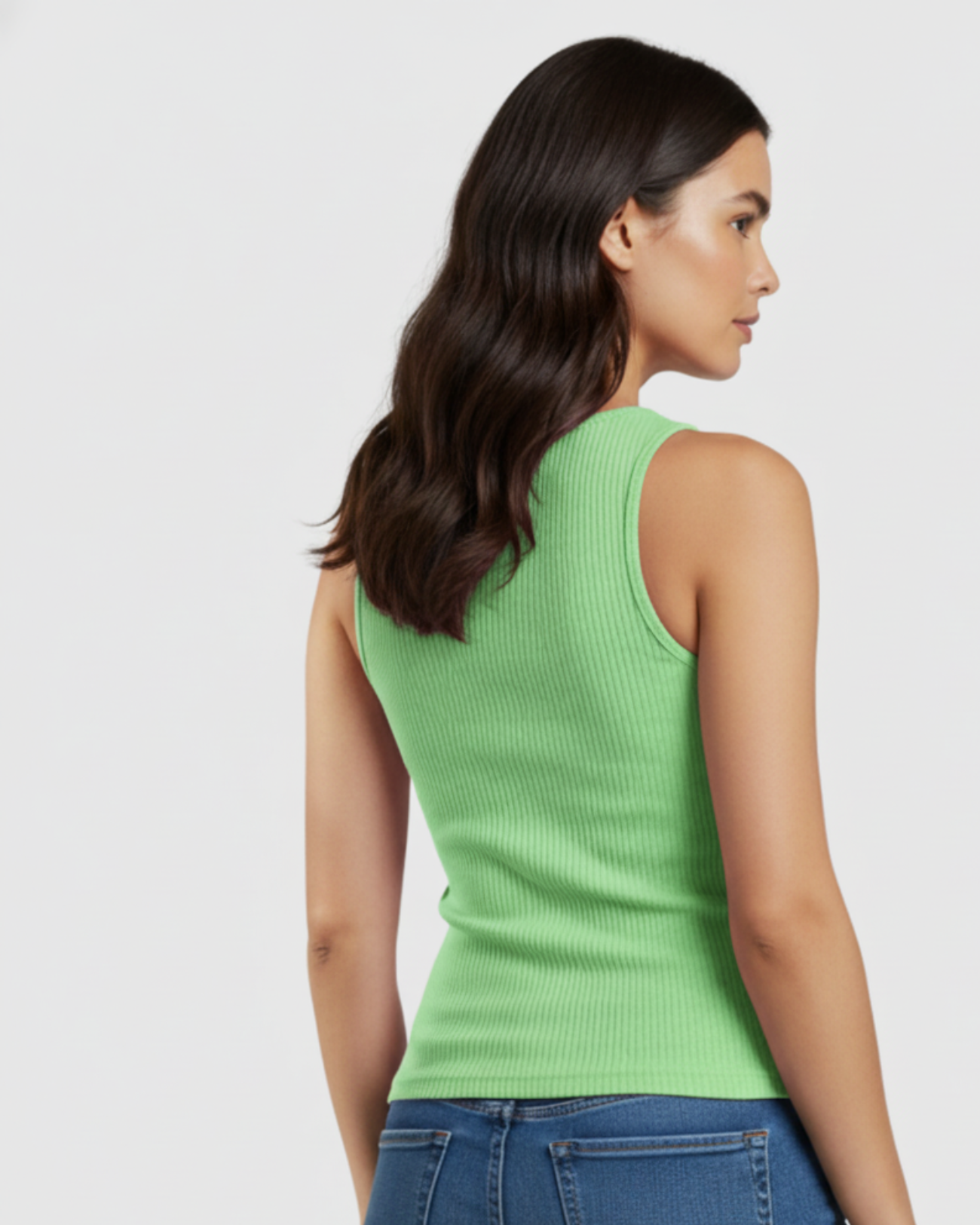 Blusa Regata Canelada Feminina Marialícia com Alça Larga Verde Claro