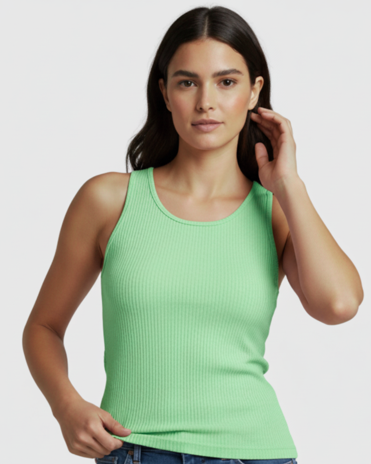 Blusa Regata Canelada Feminina Marialícia com Alça Larga Verde Claro