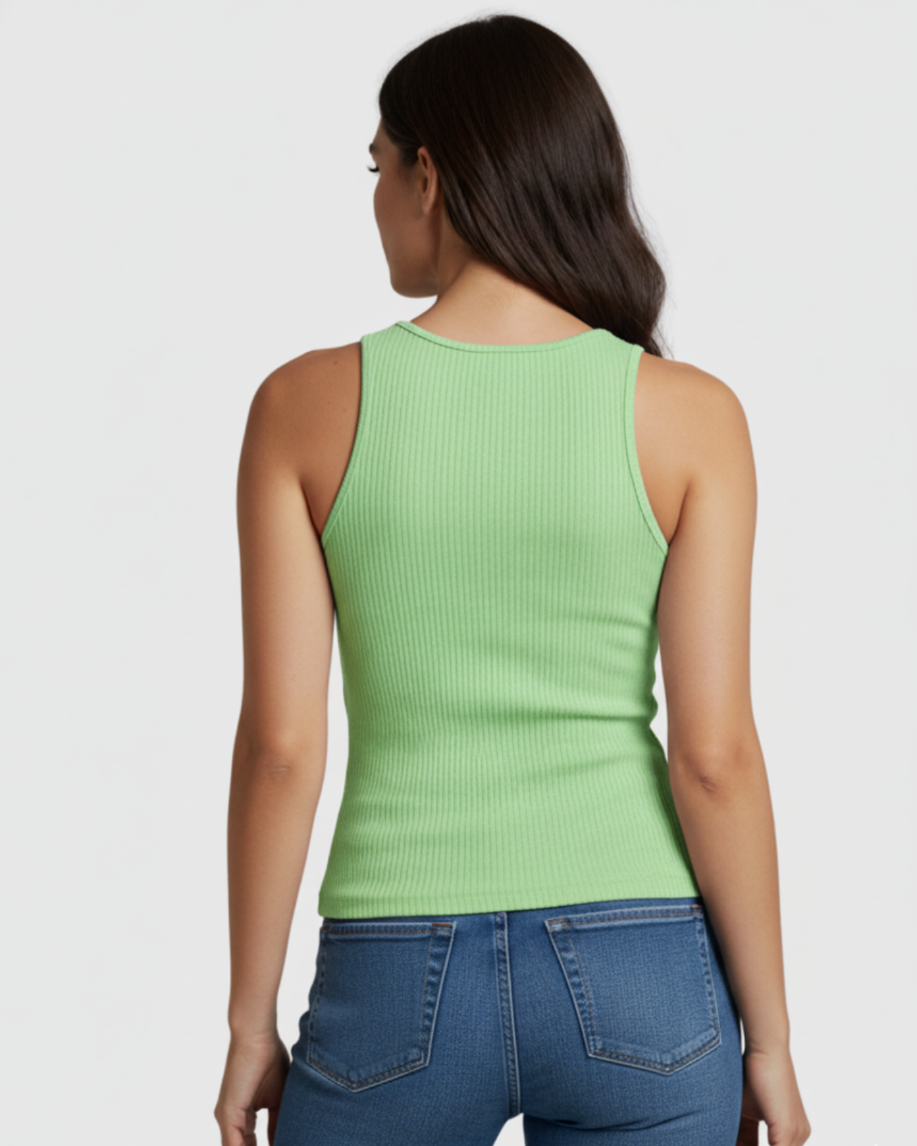 Blusa Regata Canelada Feminina Marialícia com Alça Larga Verde Claro