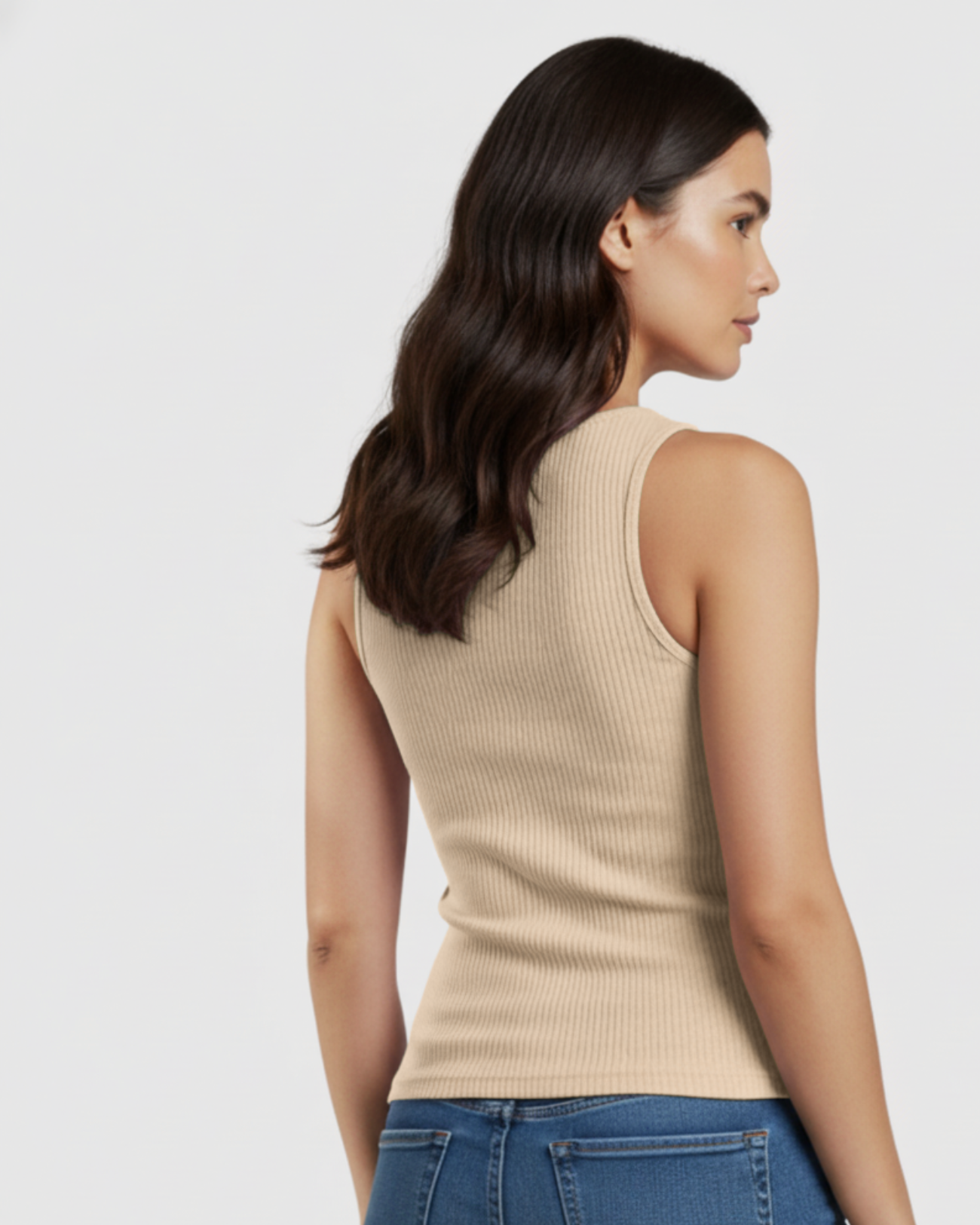 Blusa Regata Canelada Feminina Marialícia com Alça Larga Bege