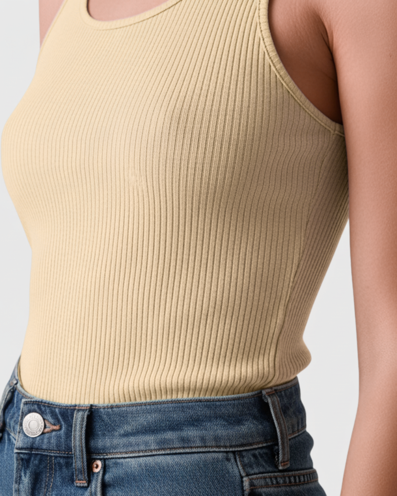 Blusa Regata Canelada Feminina Marialícia com Alça Larga Bege