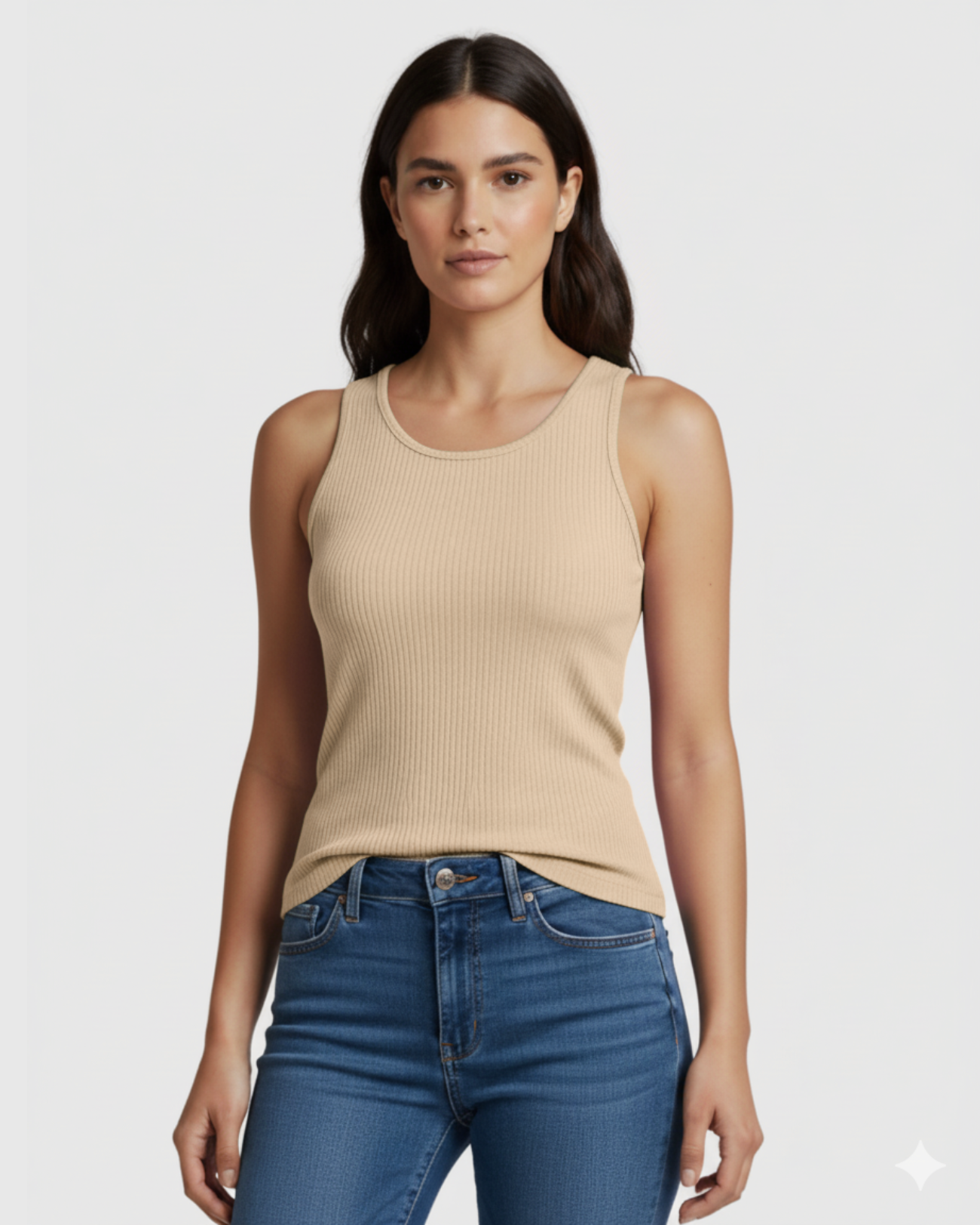 Blusa Regata Canelada Feminina Marialícia com Alça Larga Bege