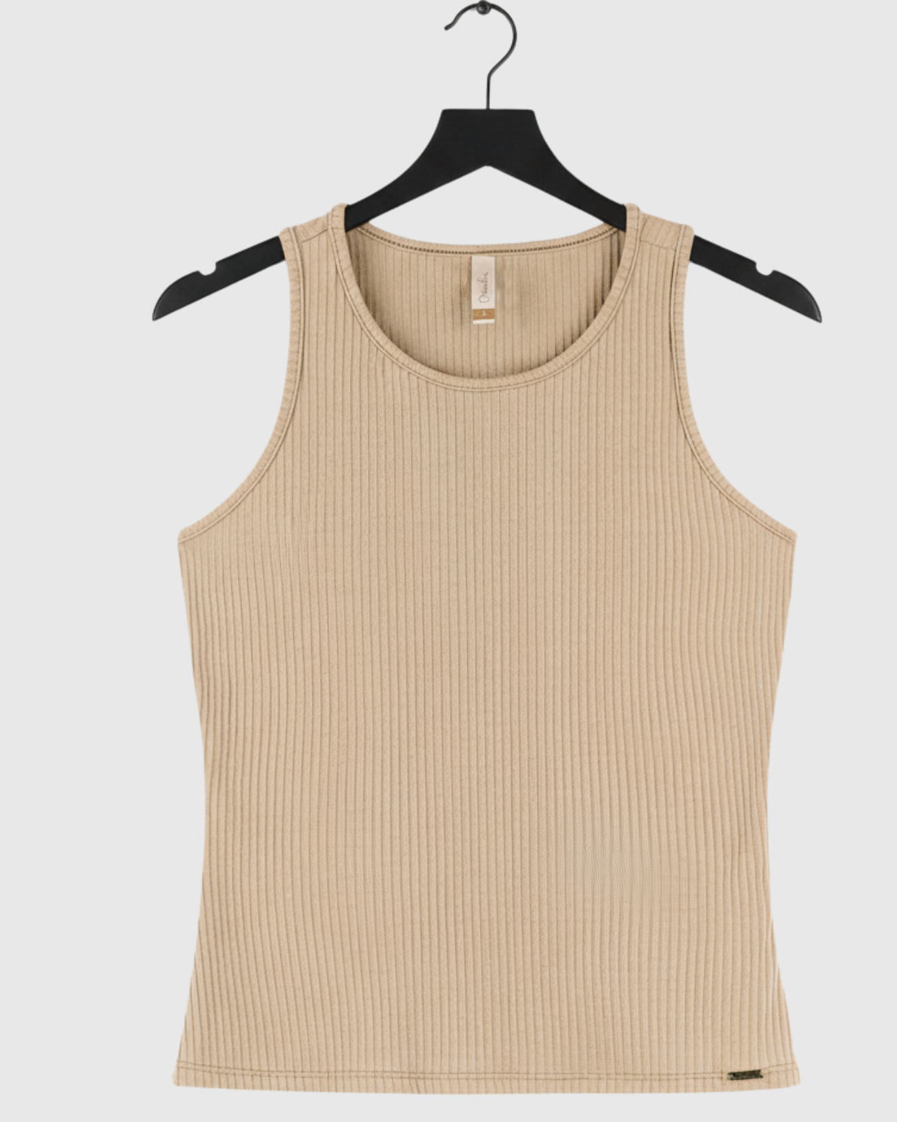 Blusa Regata Canelada Feminina Marialícia com Alça Larga Bege