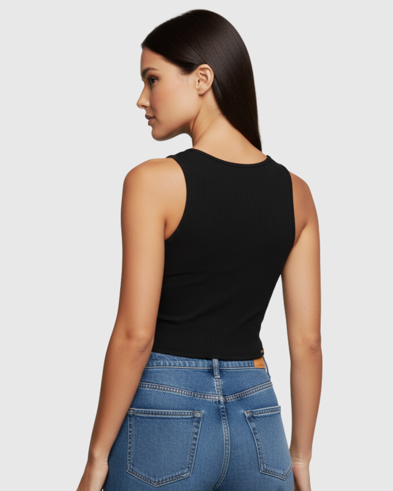 Blusa Regata Canelada Feminina Marialícia Cropped com Alça Larga Preta